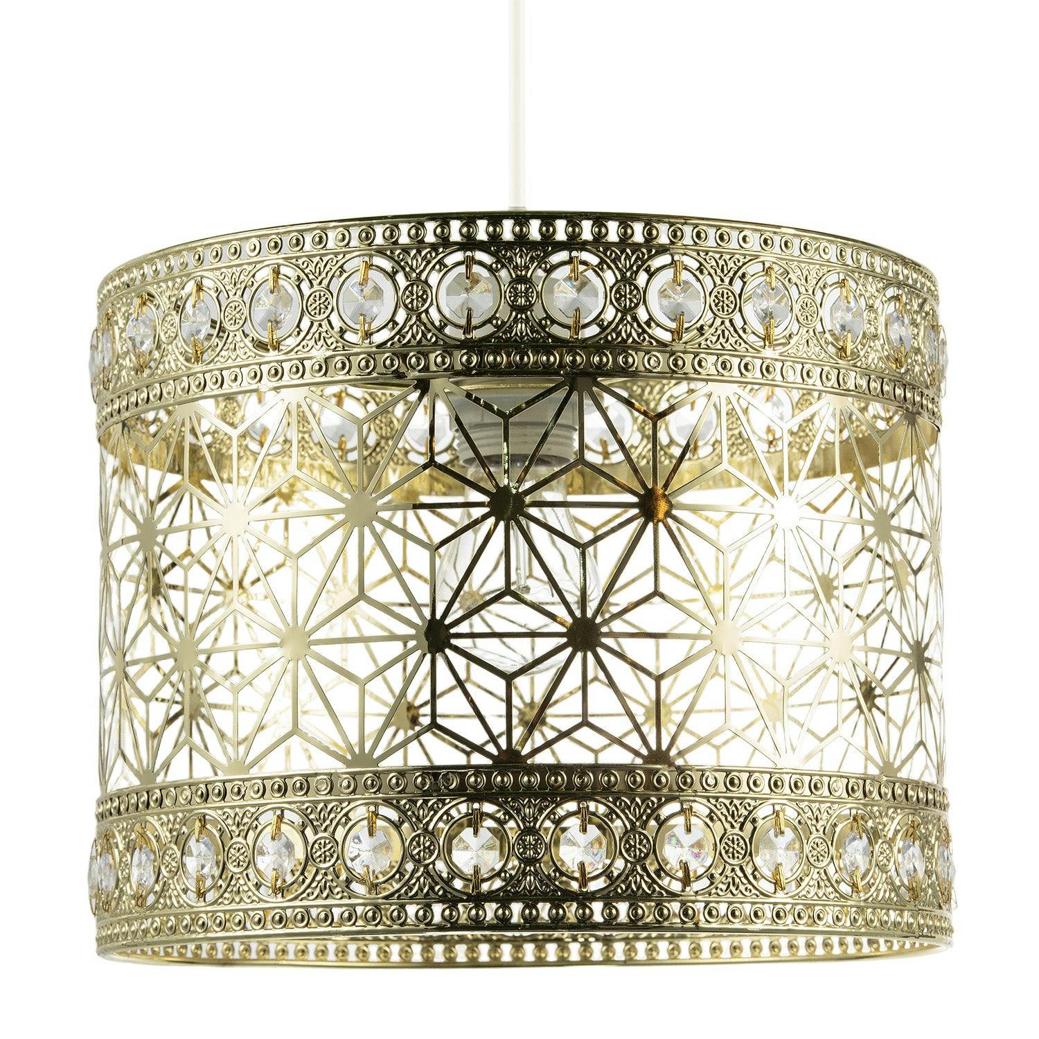 Rackhams Light/Gold Moroccan Pendant Shade In Polished With Clear Acrylic Beads