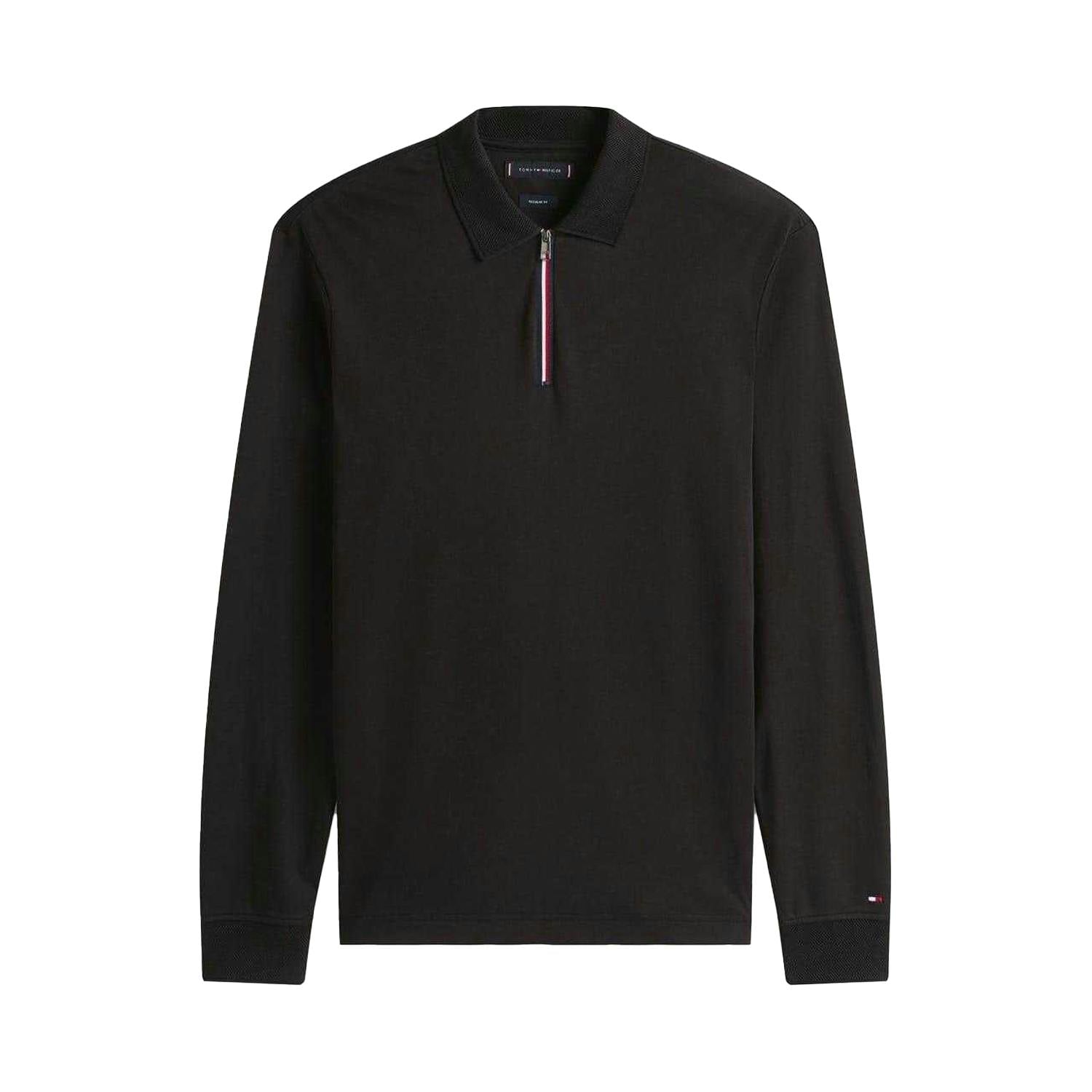 Tommy Hilfiger Men's Black Long-Sleeved Polo Shirt - Xl - 100% Mixed