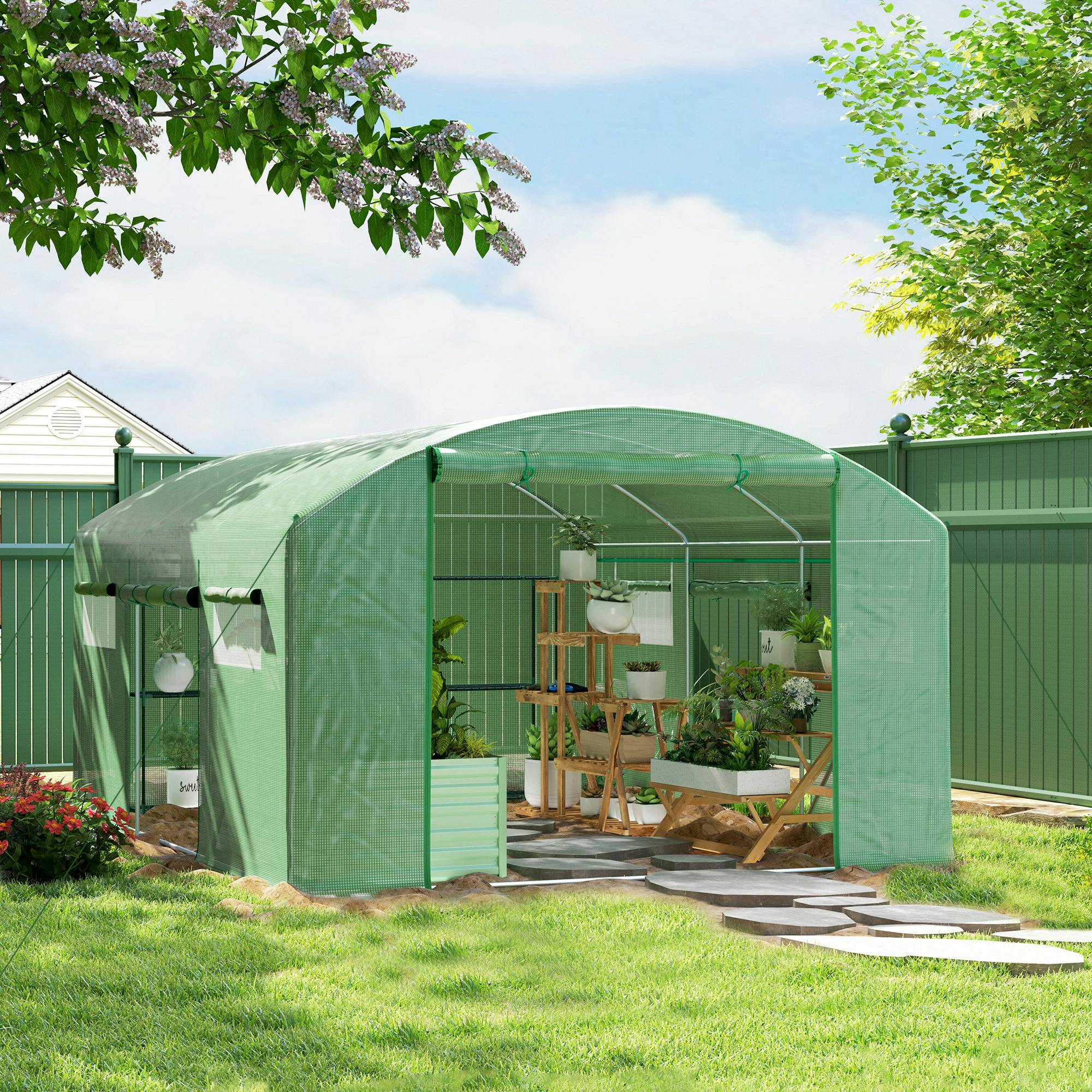 Rackhams Green Polytunnel House With 3 Roll-Up Doors, 3 X 2 X 2M, - 4 X 3 X 2M
