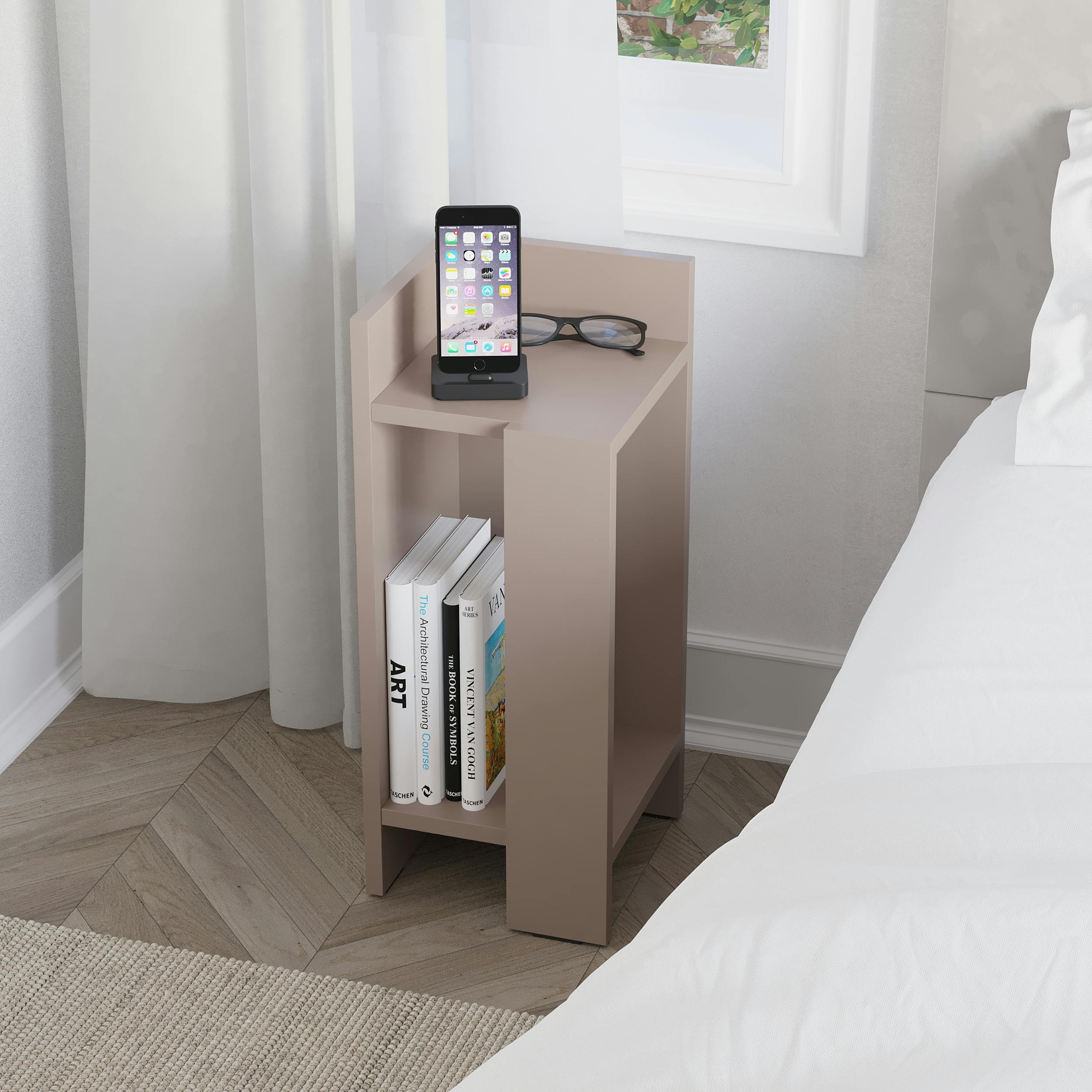 Rackhams Grey Elos Modern Bedside Table Left Module Narrow 25Cm - Mocha