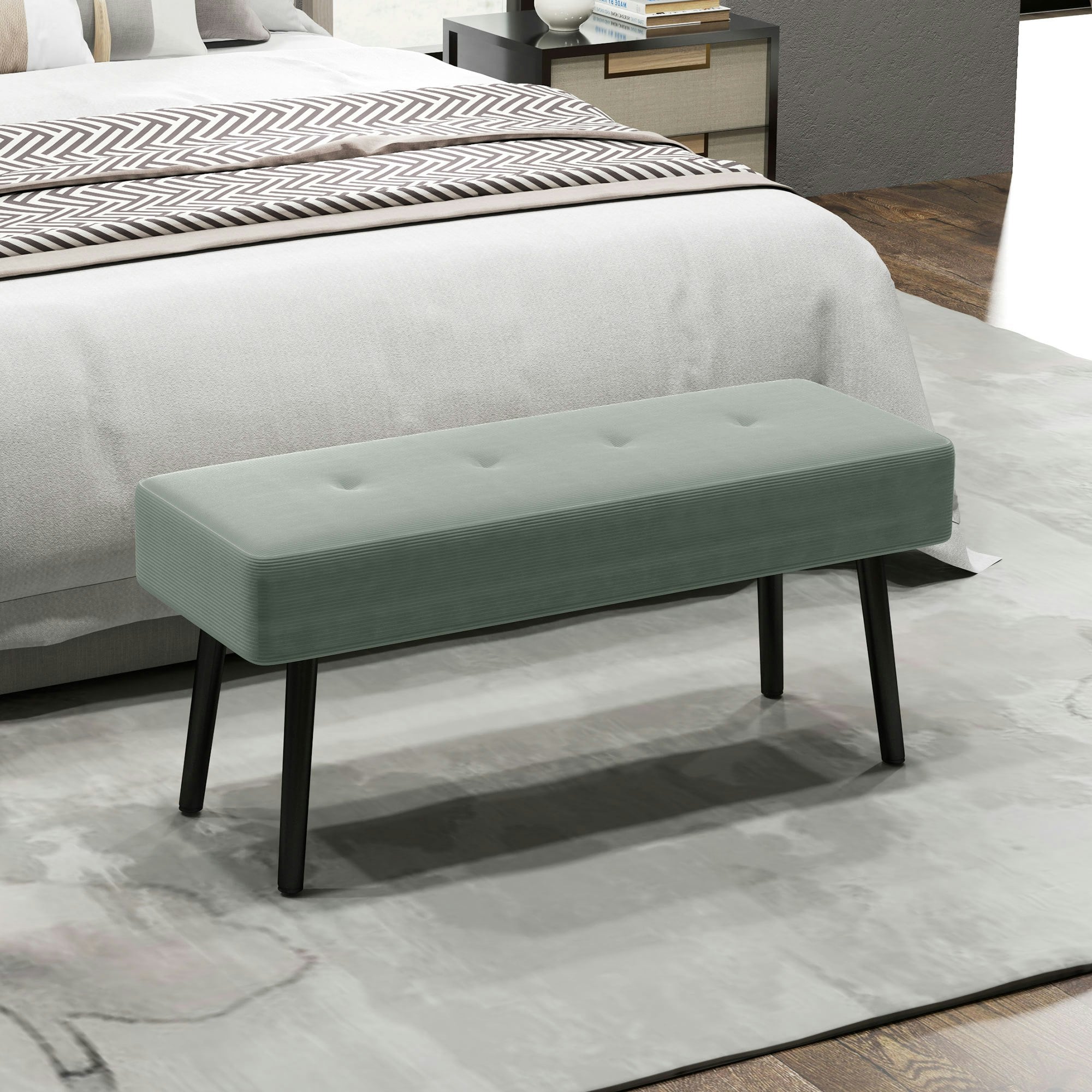 Rackhams Cream/White/Green End Of Bed Bench With Thick Padding For Entryway,