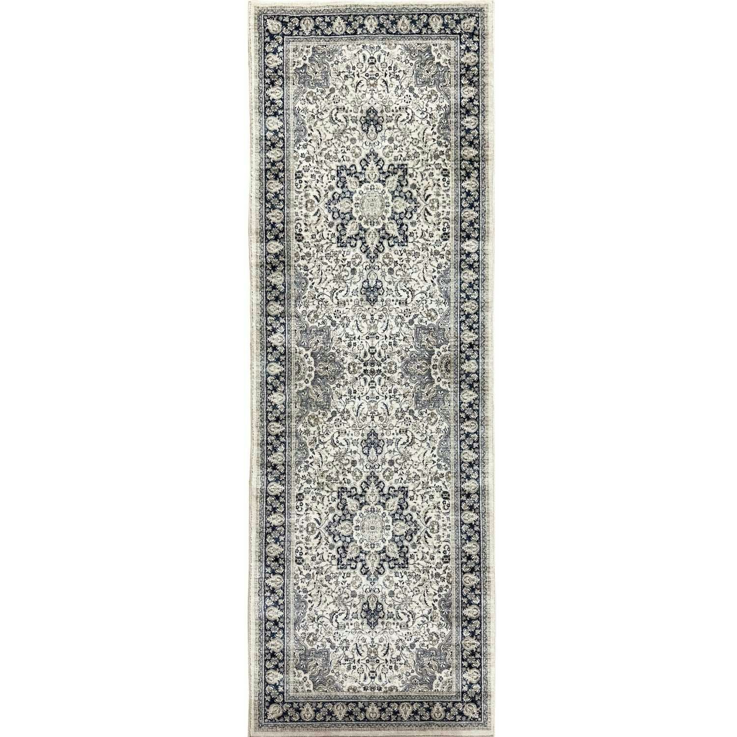 Rackhams Cream/Blue Classical Heritage Steel Rug - 60X180 Cm