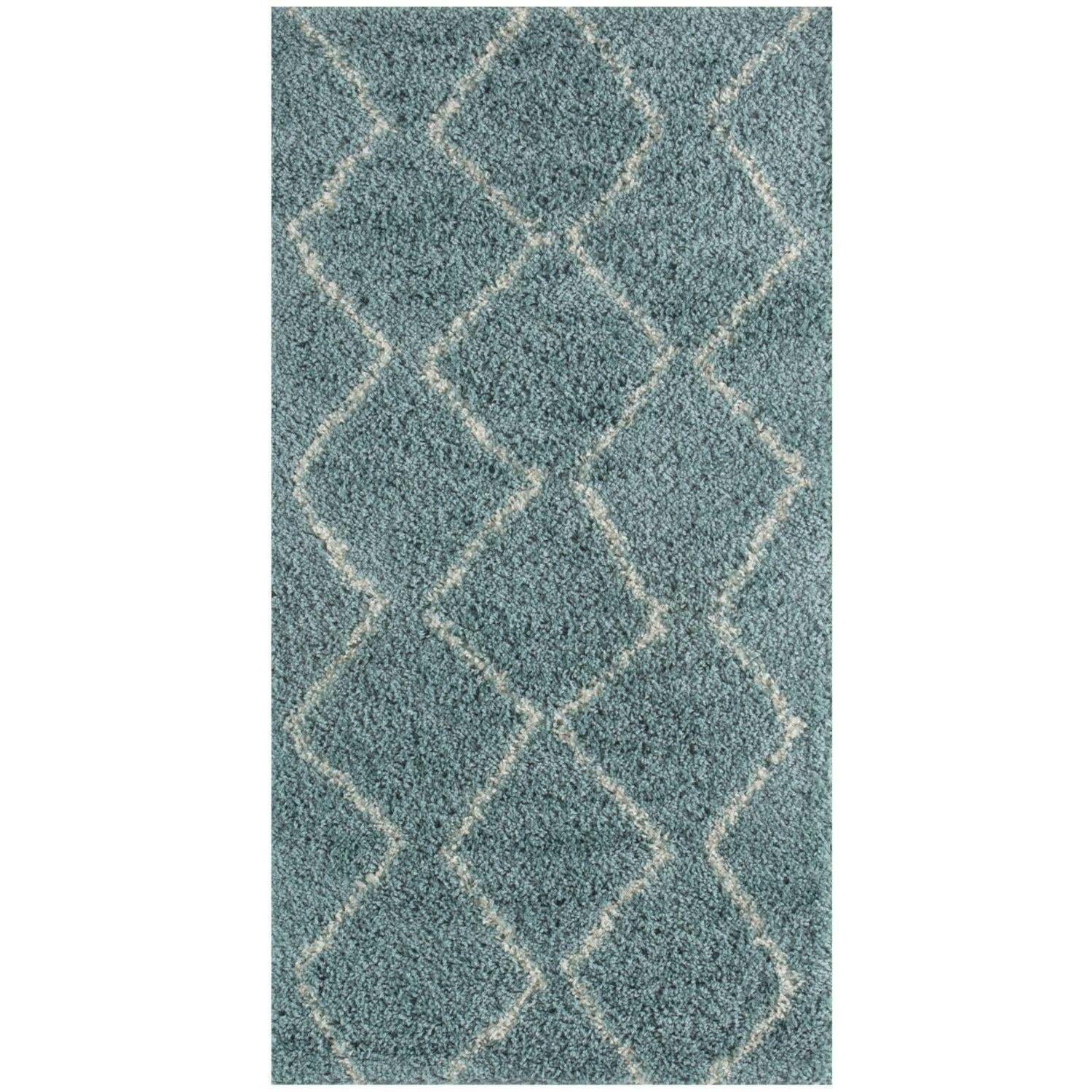 Rackhams Blue Moroccan Duck Egg Shaggy Rug | 850 - 80X150 Cm
