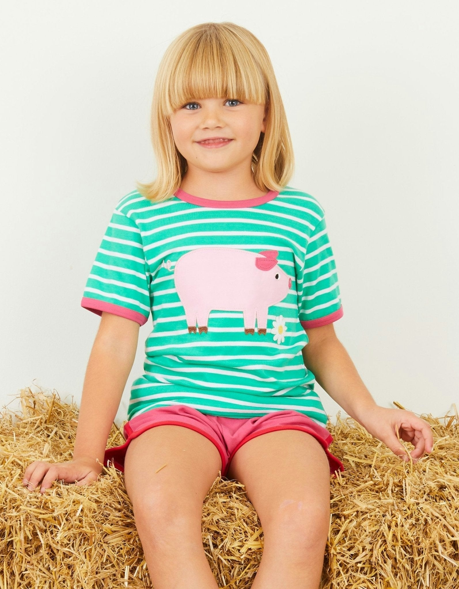 Toby Tiger Organic Pig Applique Short-Sleeved T-Shirt - 3-6M / 68Cm