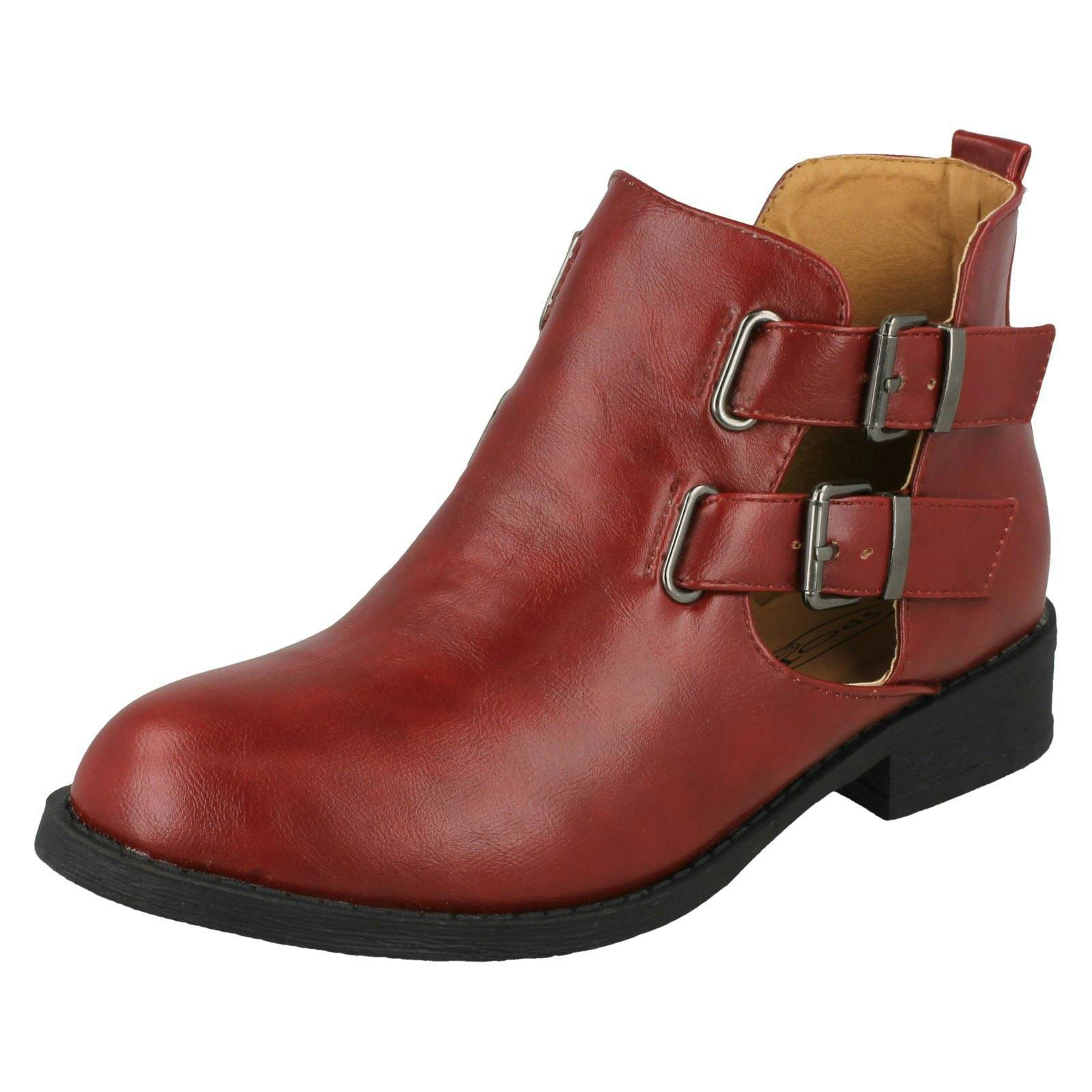 Spot On Women's Burgundy Cut Out Ankle Boot - Uk 5