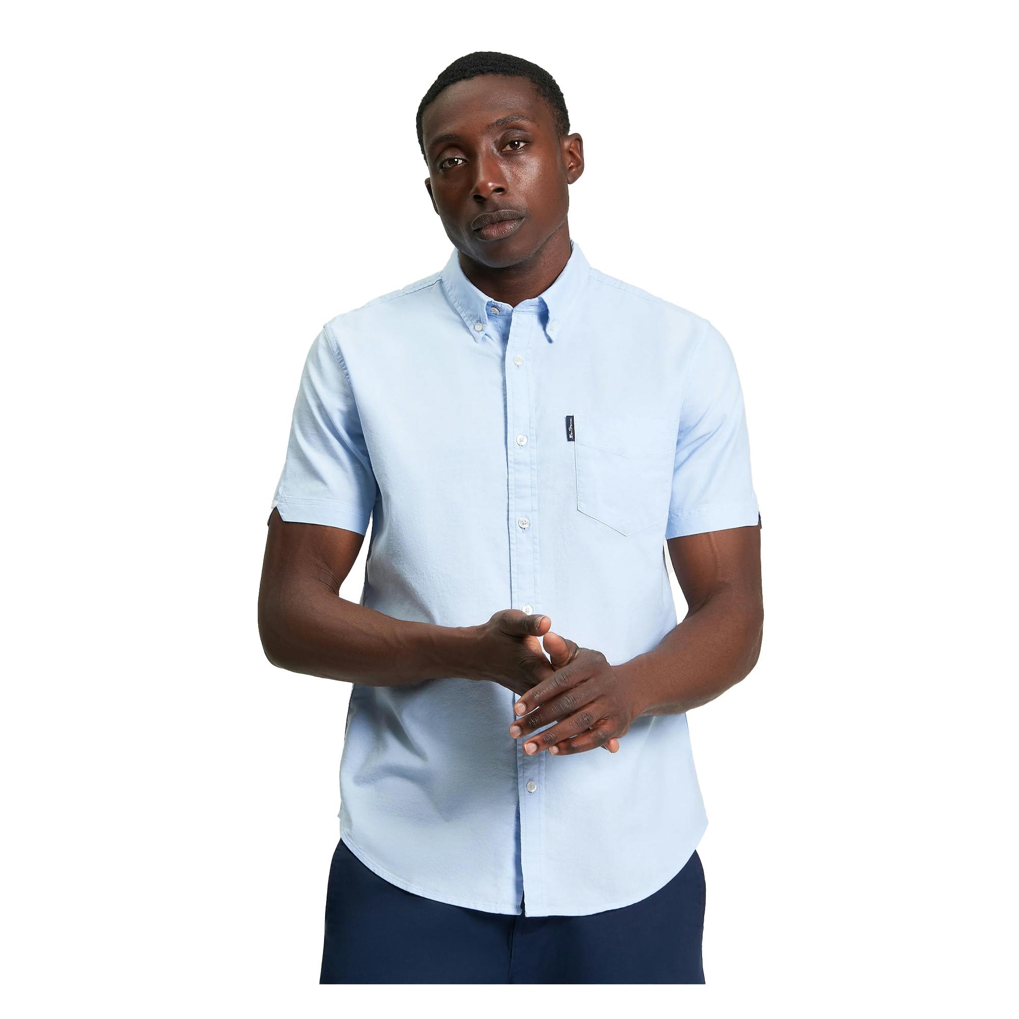 Ben Sherman Men's Signature Oxford Short-Sleeved Shirt - Sky - L - Sky - 100% Organic Cotton