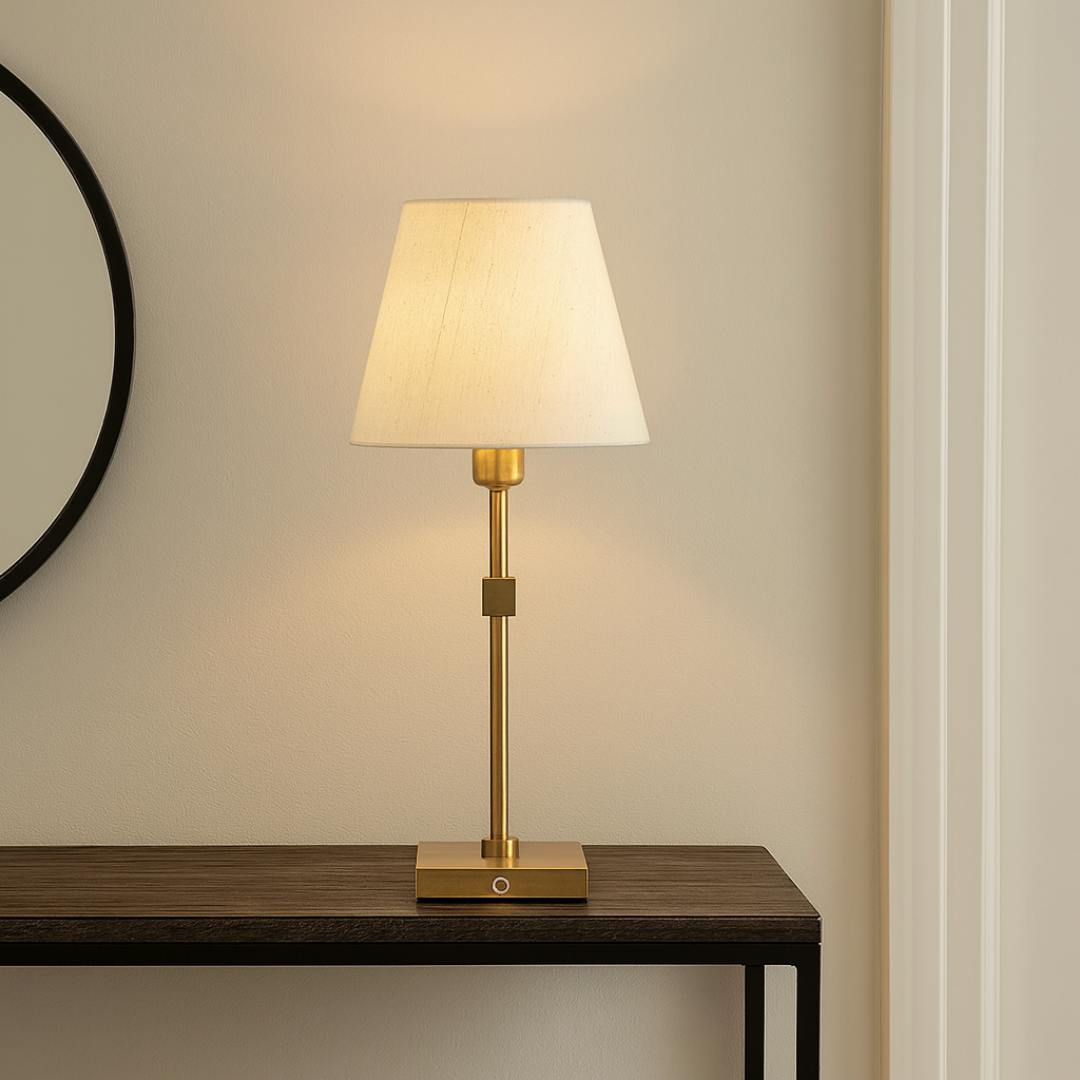 Rackhams White Taliah Antique Brass Rechargeable Table Lamp