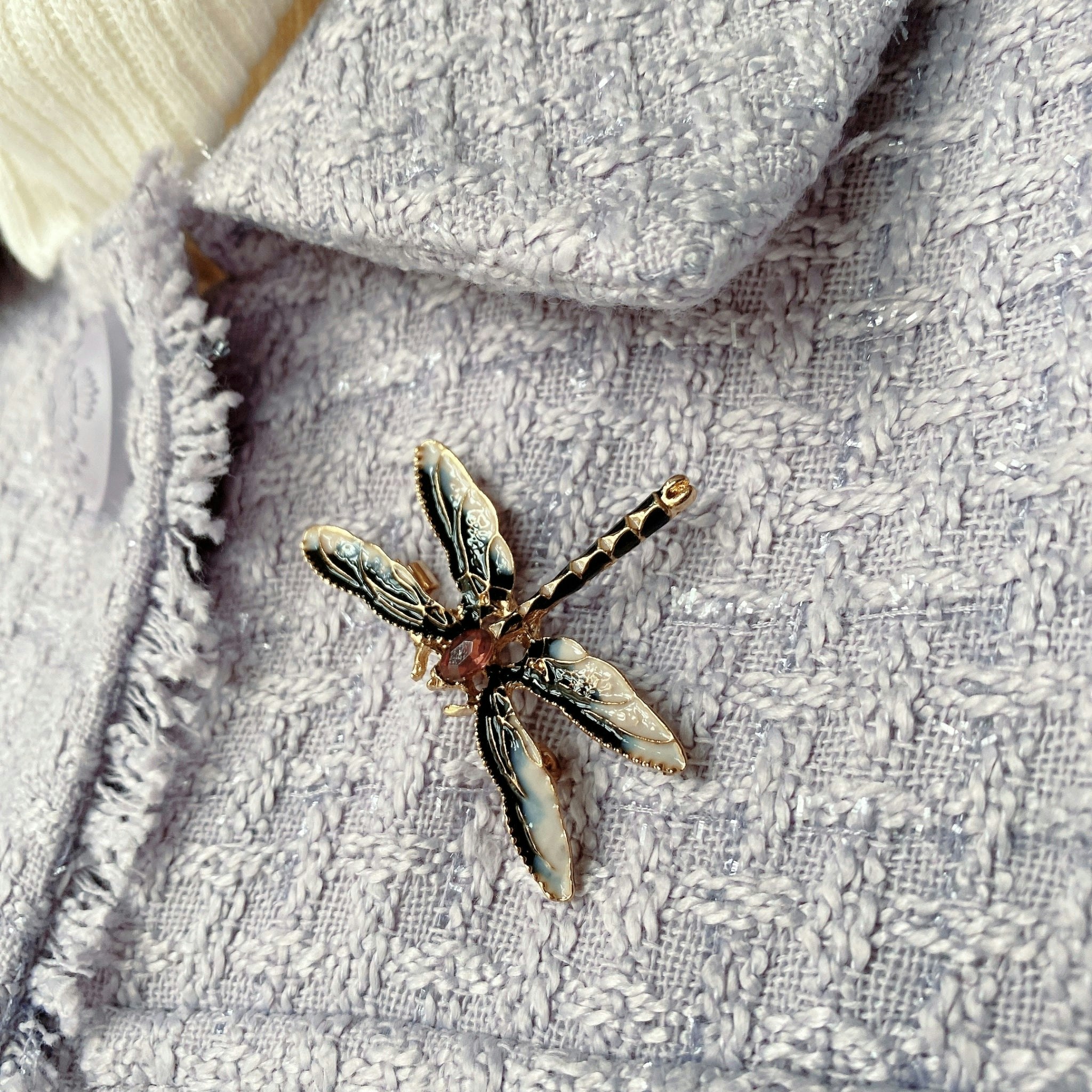 Queenmee Accessories Black Dragonfly Brooch In Enamel With Crystal
