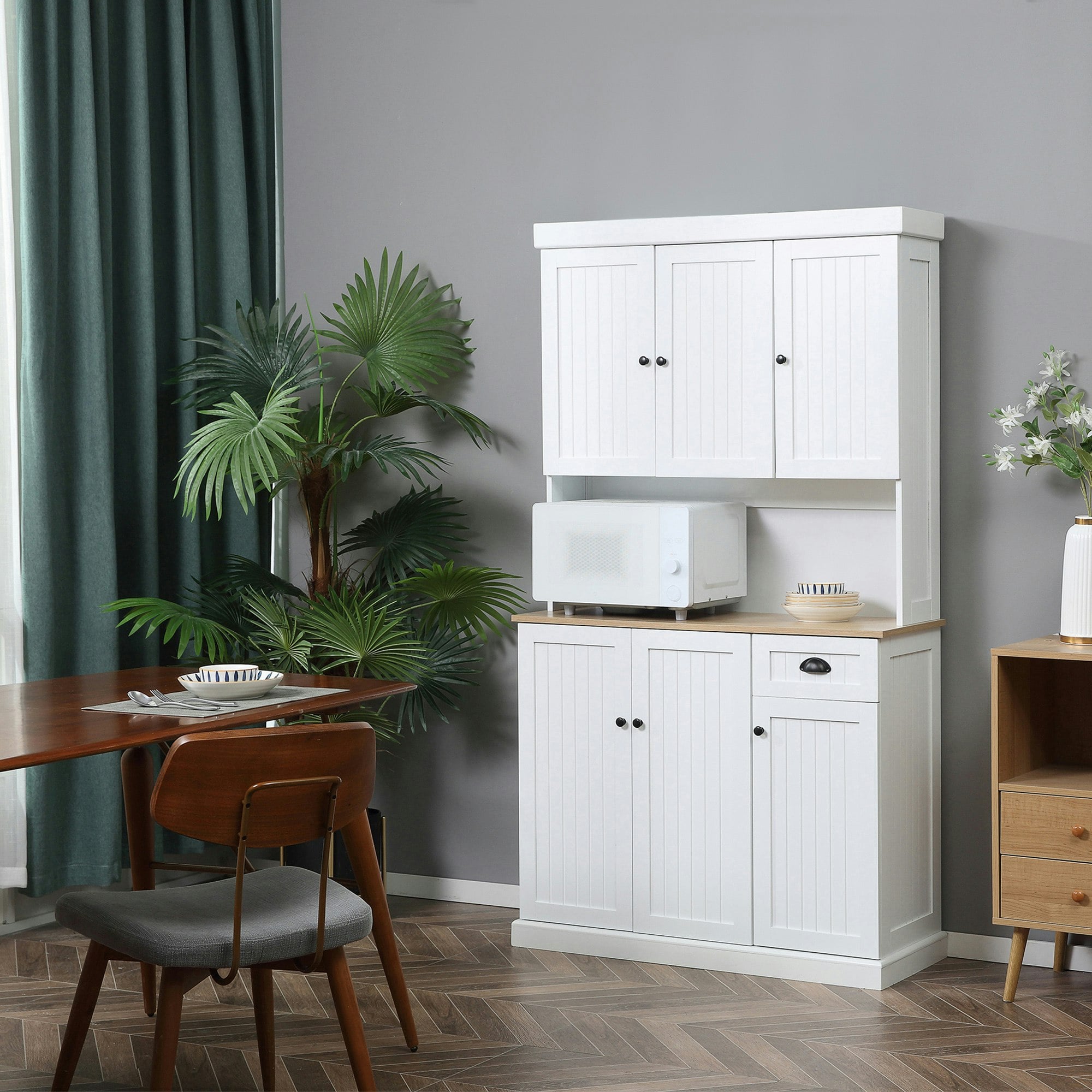 Rackhams White Kitchen Cupboard Storage Cabinet Microwave Oven Stand With Storage