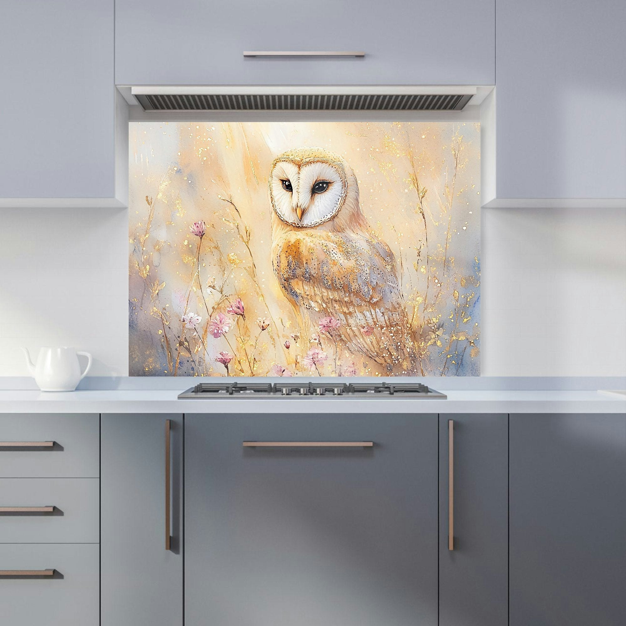 Warren Reed Owl In Meadow Glass Kitchen Splashback - W900mm X H650mm