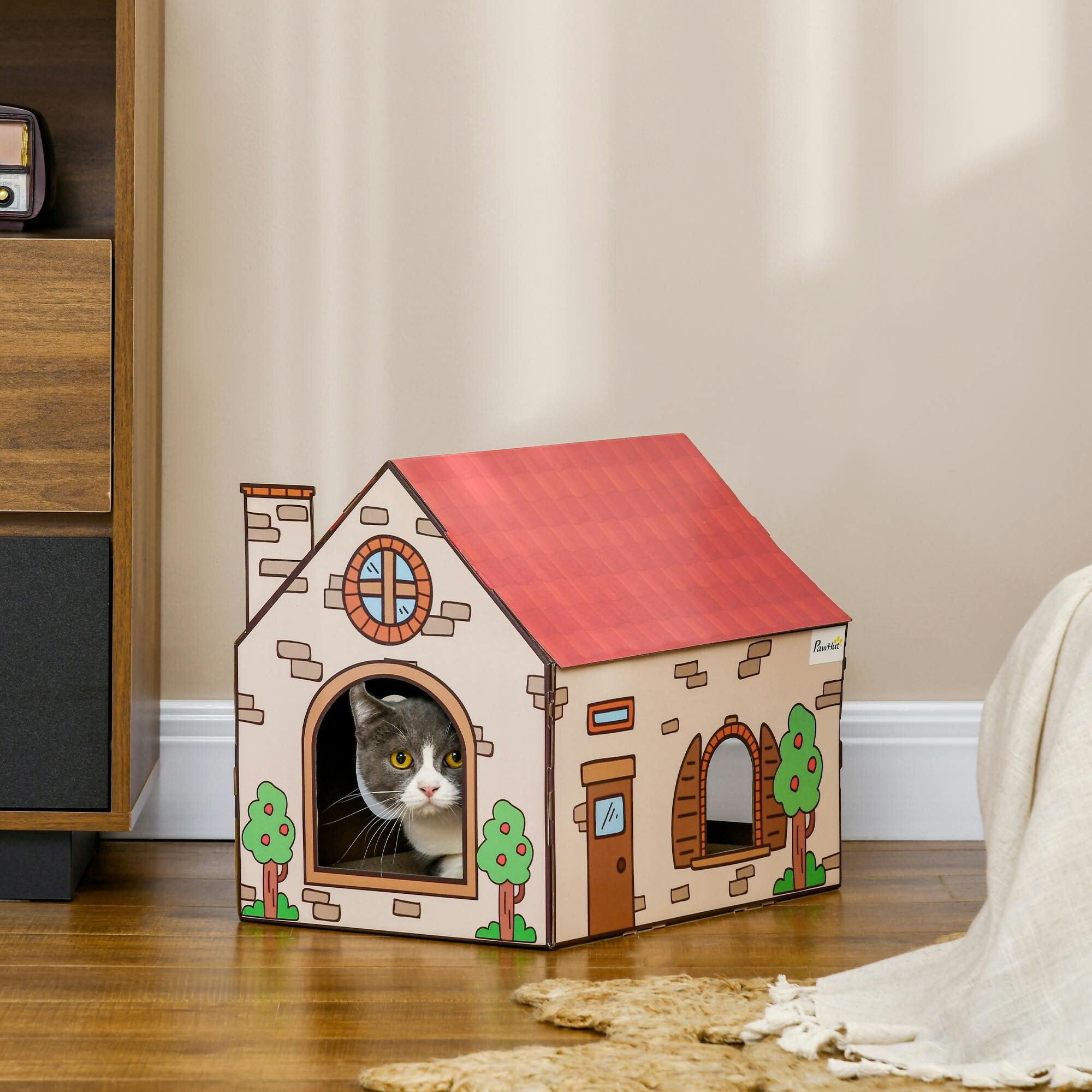 Pawhut Cardboard Cat House, Recyclable Corrugate Scratcher For Indoor Cats - Image 3