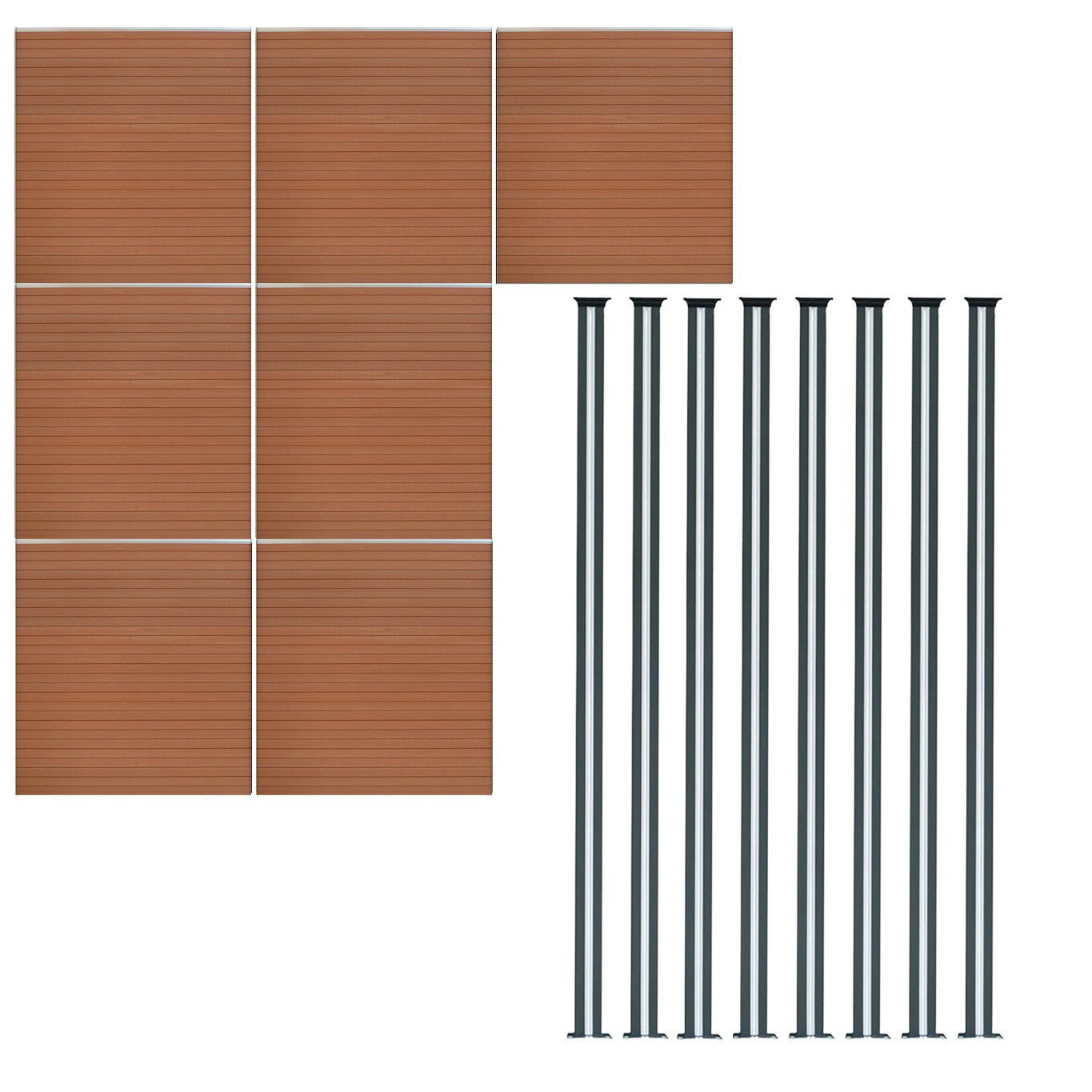 Rackhams Brown Composite Fence Panel X 7 & Led Posts X 8