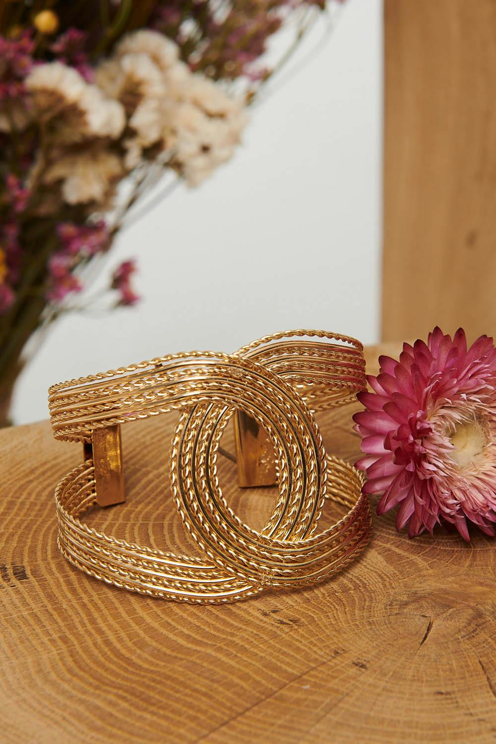 Izabel London Gold Metallic Twist Texture Wide Bracelet