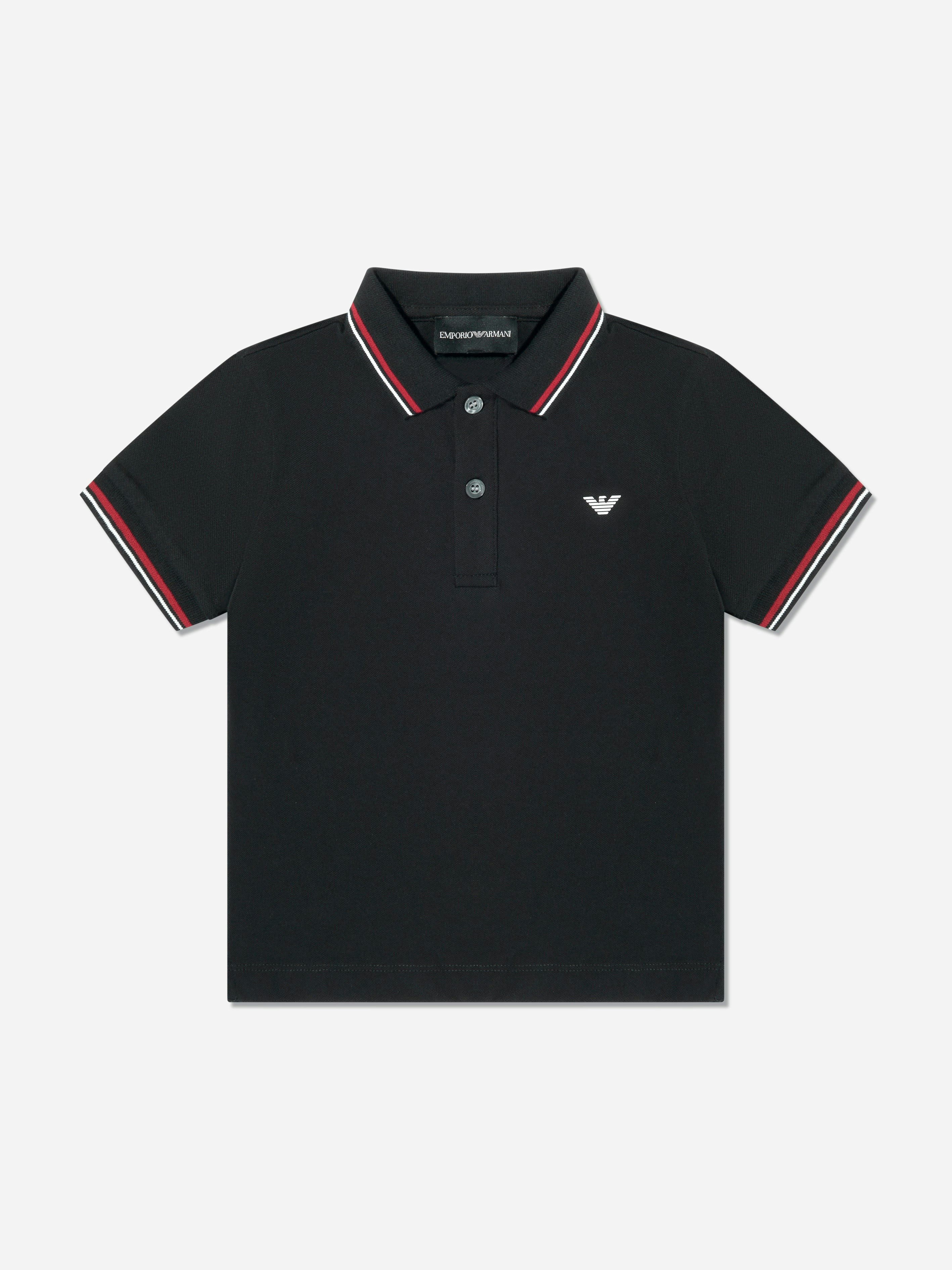 Emporio Armani Boys Black Logo Polo Shirt In - 16 Yrs