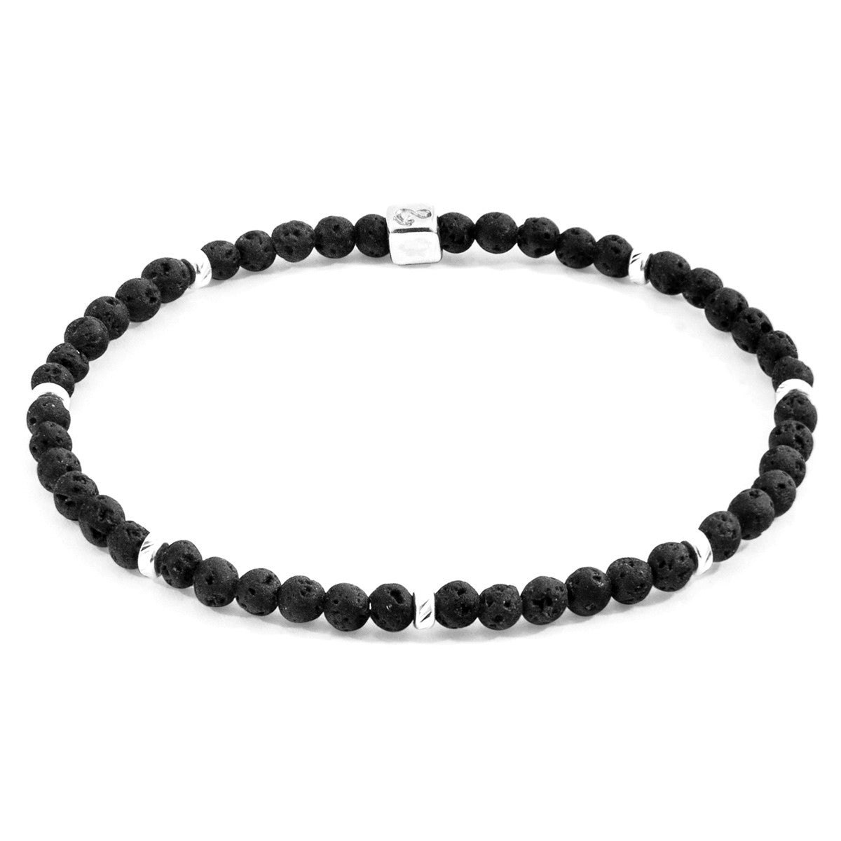 Anchor & Crew Black/Silver Lava Tekapo And Stone Bracelet - L - 23Cm