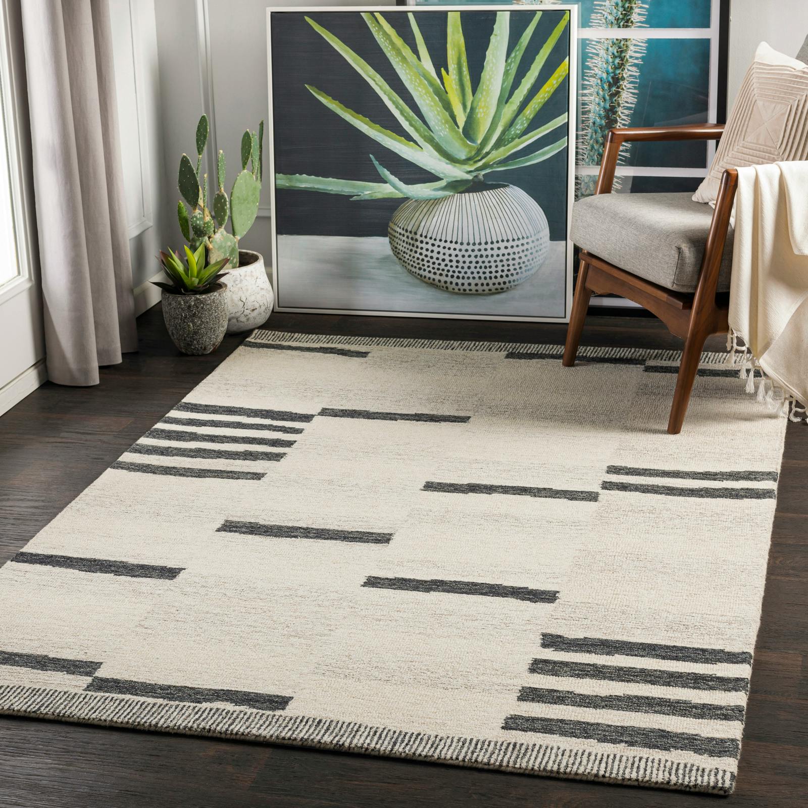 Photos - Area Rug Rackhams Granada-Hand Tufted Beige Taupe Grey Wool Global Rug - 152 x229 cm