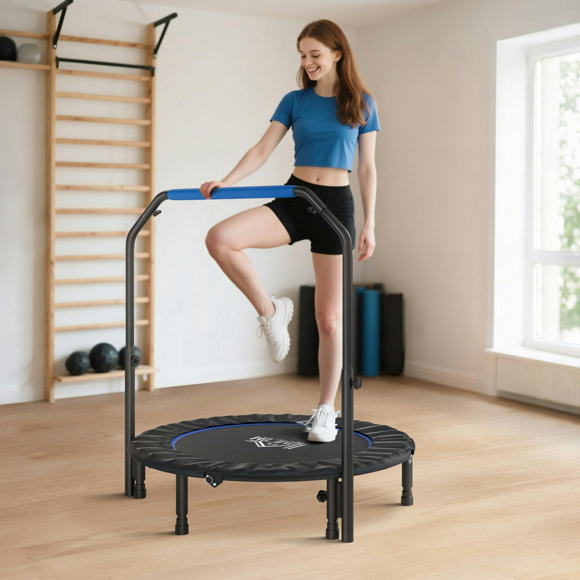Homcom Green/Blue 40" Foldable Mini Fitness Trampoline W/ Foam Handle, - 45"