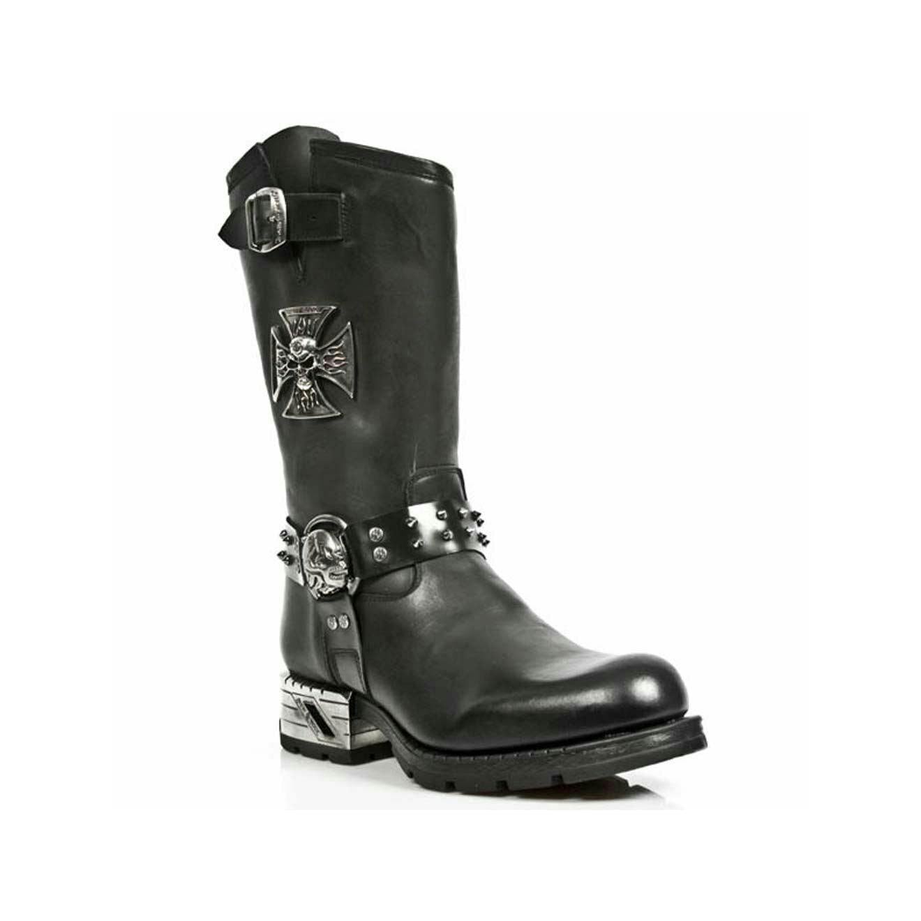 New Rock Men's Black Leather Gothic Cowboy Boots- Mr030-S1 - Uk 6.5 | Eu 40 | Us 9