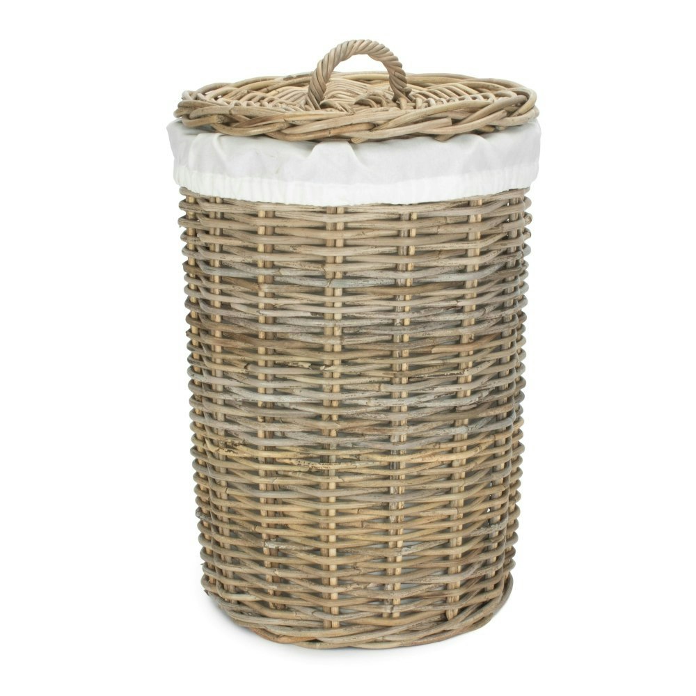 Red Hamper Red/White Hamper Large Round Rattan Laundry Basket With Lining