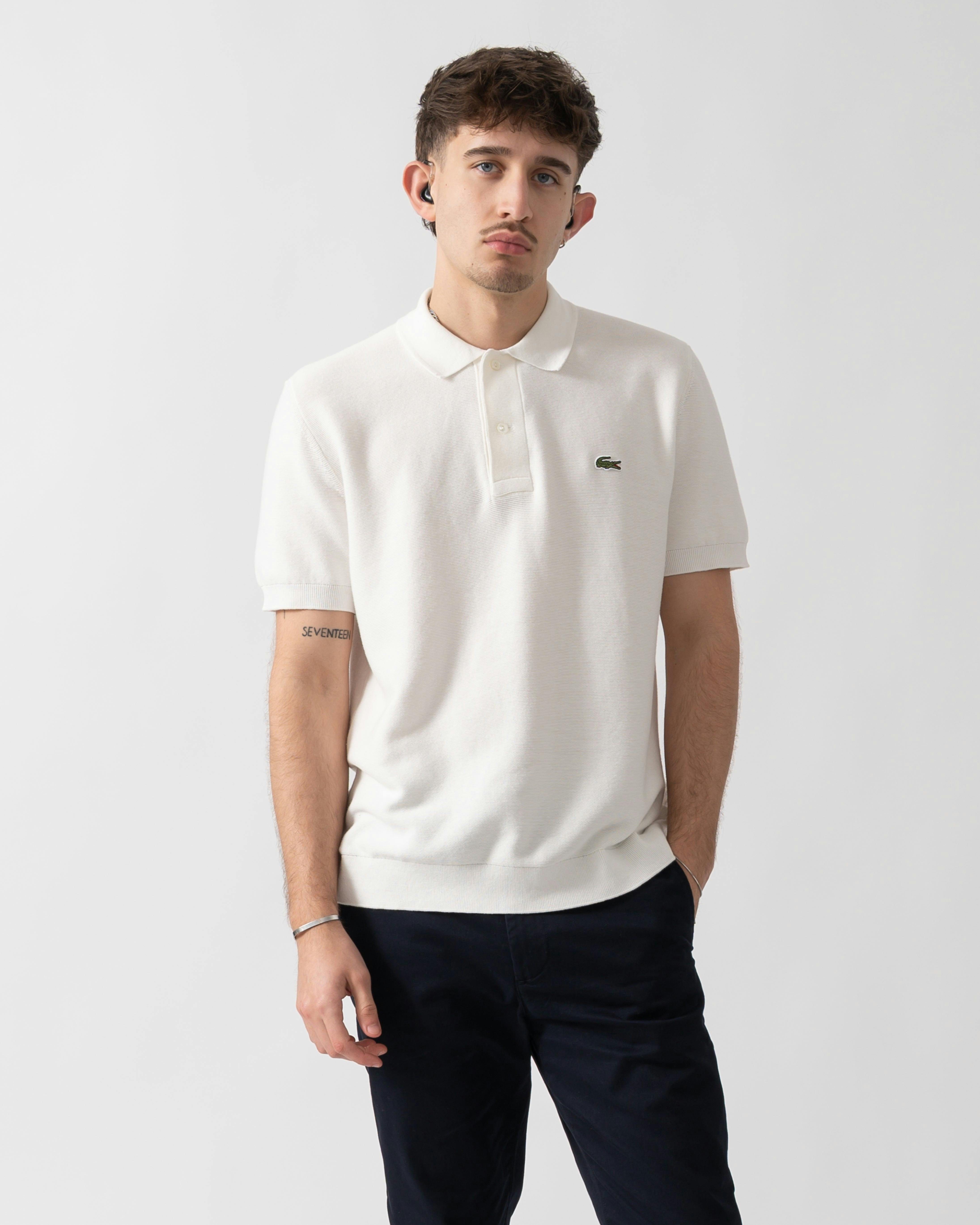 Lacoste Men's Moss Stitch Cotton Polo Collar Sweater - Flour 70V - Flour 70V - Xl