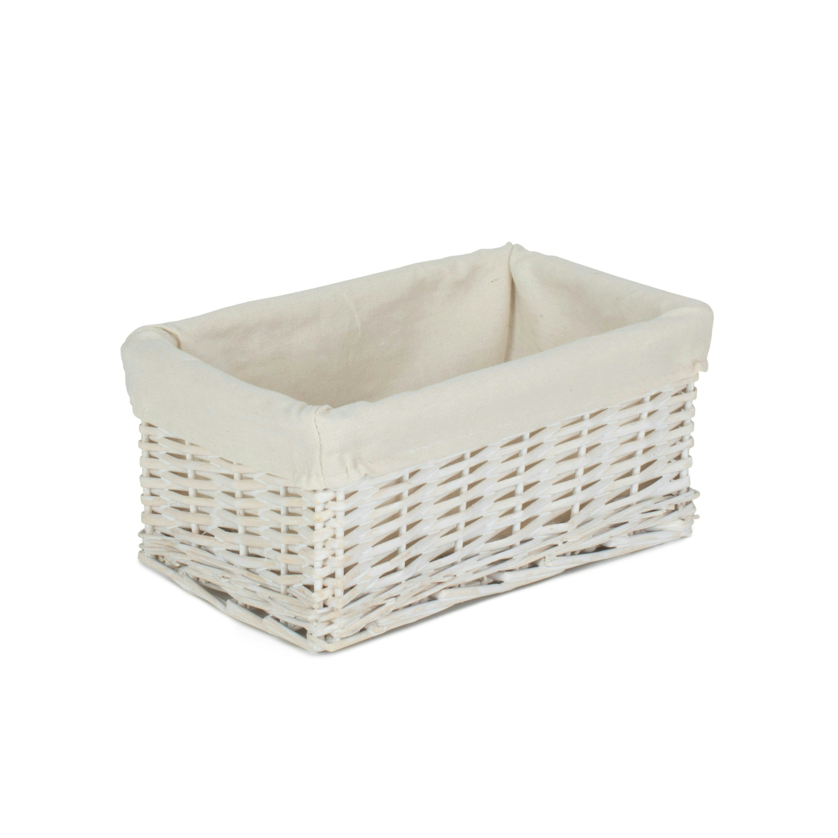Red Hamper Whitewash Wicker Storage Basket With Lining - Small