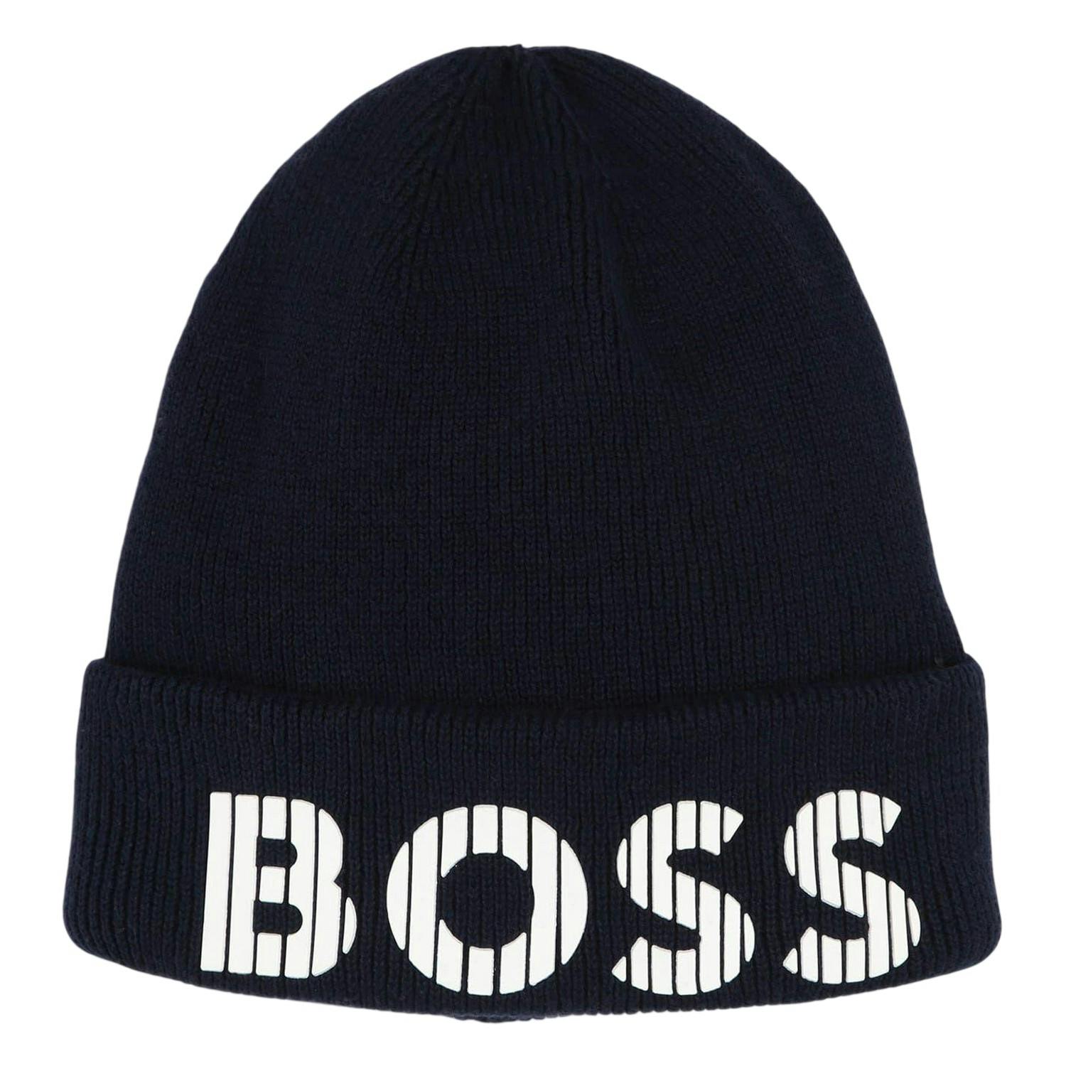 Boss Kids Lettering Beanie - Navy - 14-16 Years - Navy - 100% Mixed