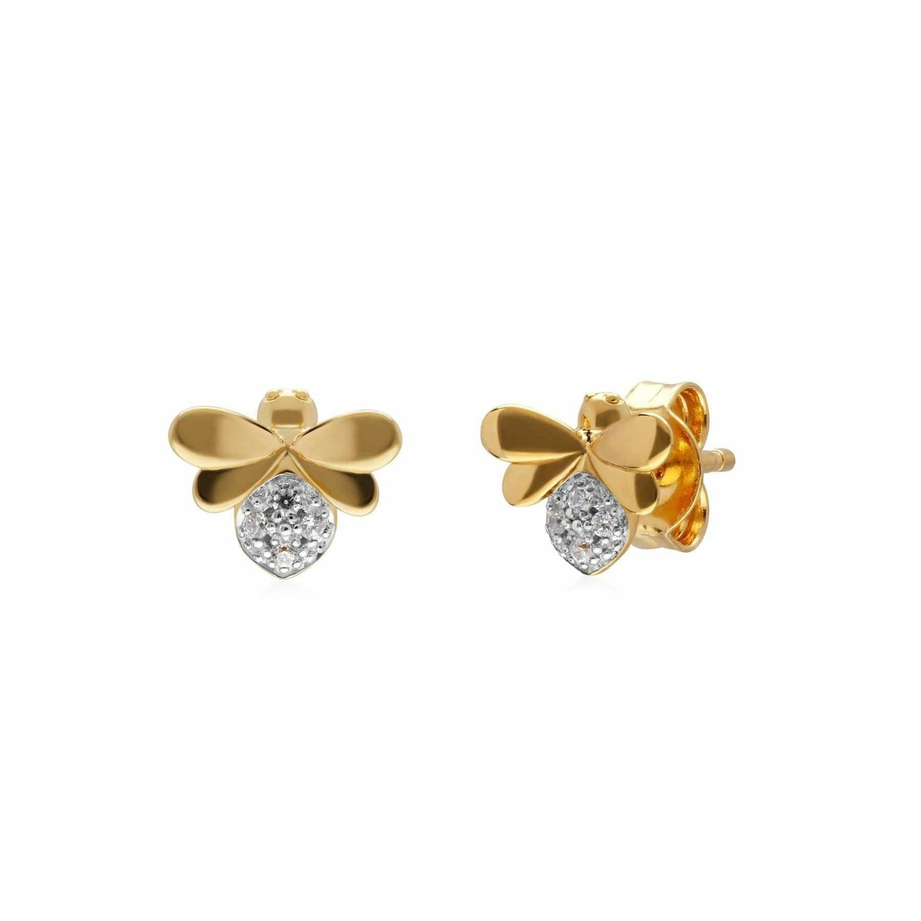 Gemondo Yellow/Gold Honeycomb Inspired Diamond Bee Earrings In 9Ct
