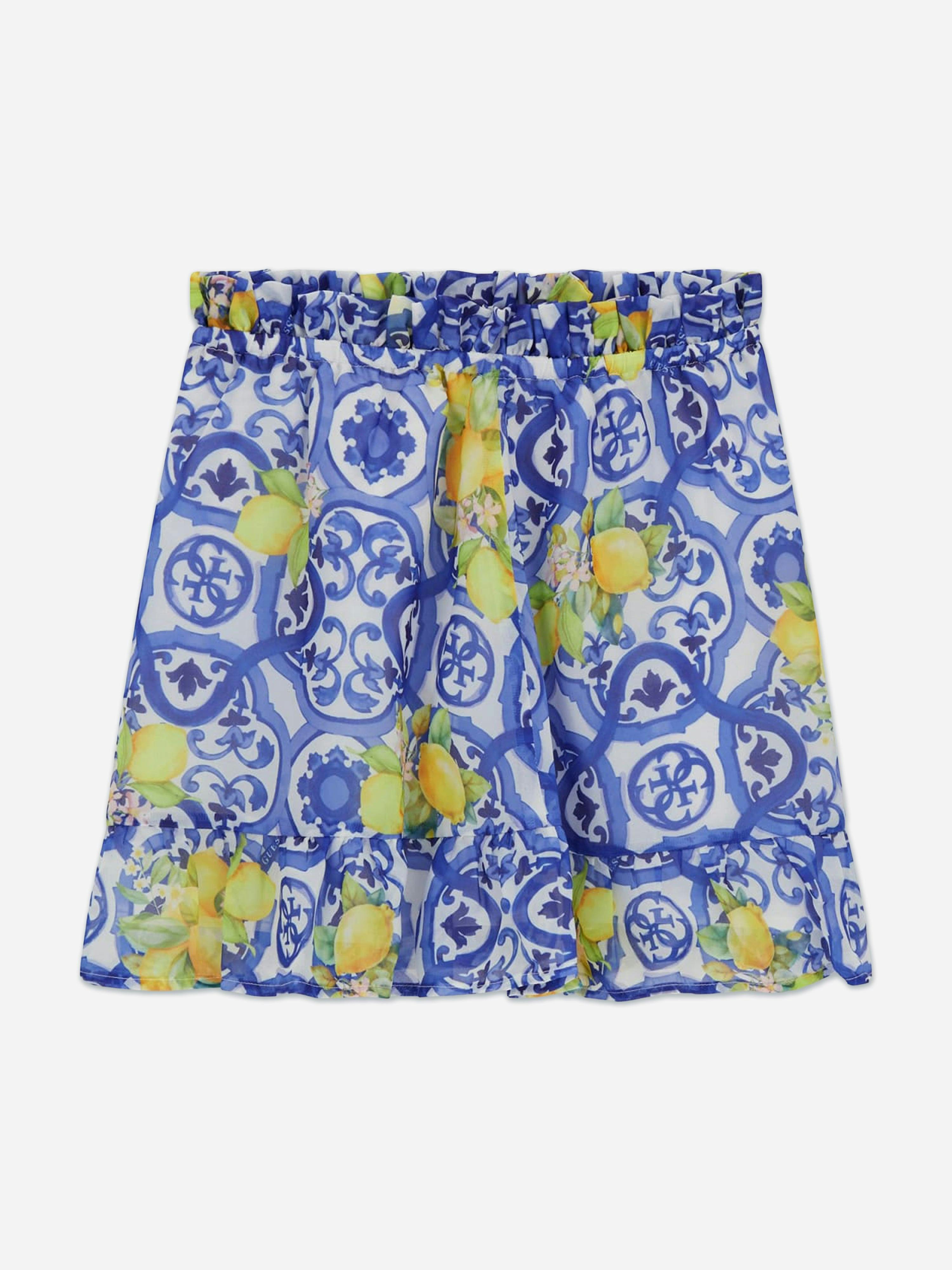 Guess Girls Blue Amalfi Coast Chiffon Flare Skirt In - 14 Yrs