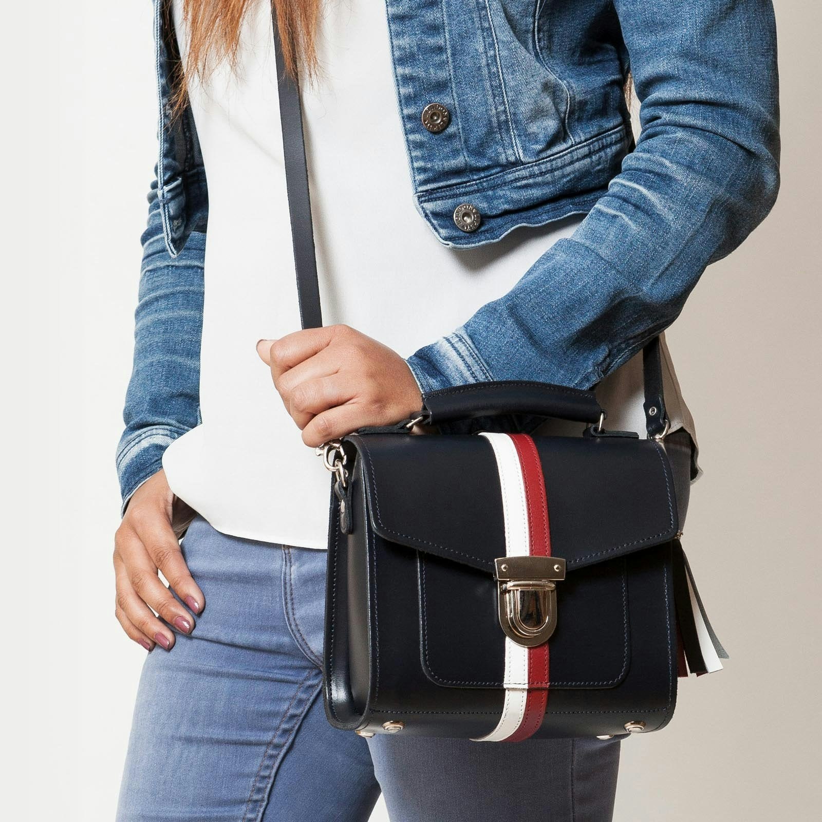 Zatchels Red/White Handmade Leather Sugarcube Handbag - British Edit - Plus