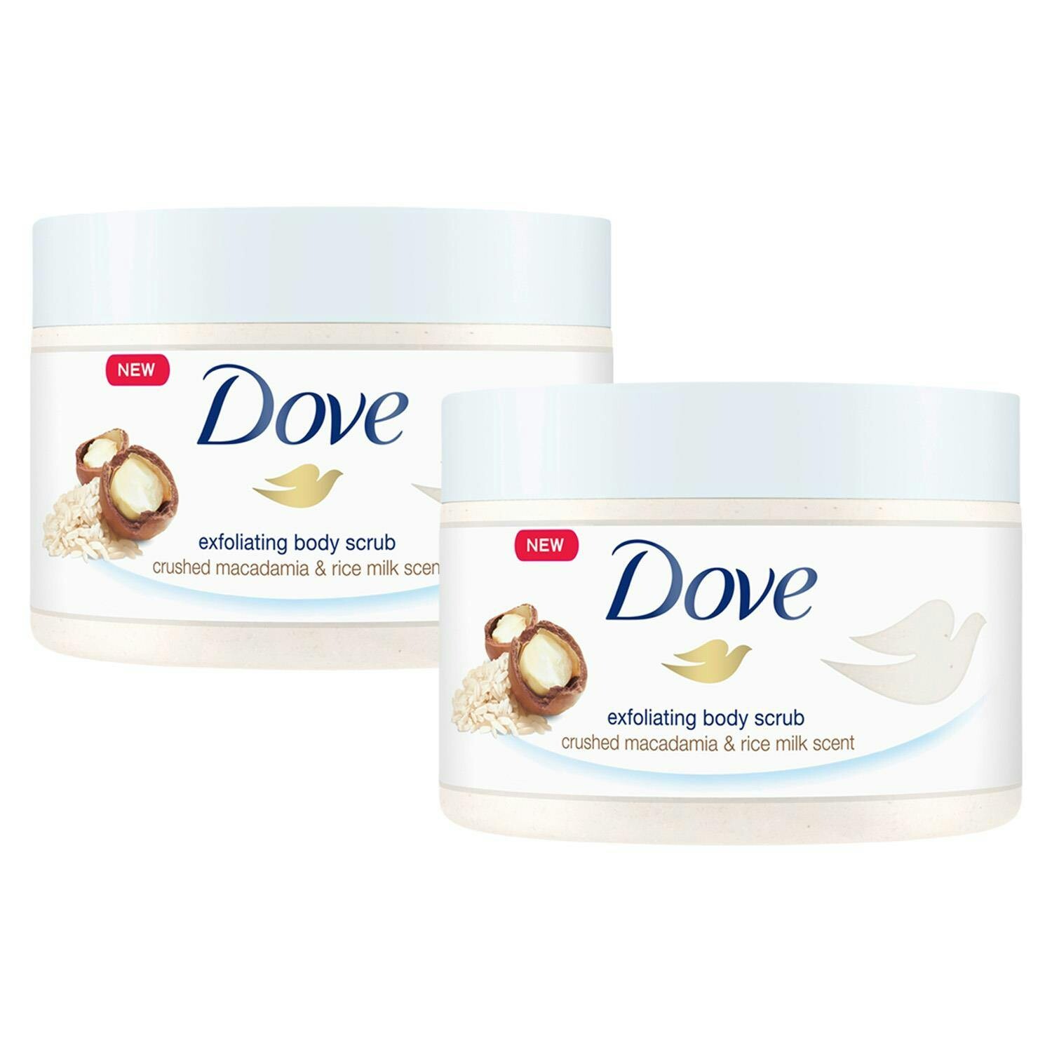 Dove Cream Exfoliating Body Scrub Crushed Macadamia & Rice Milk, 225Ml 2 Pack