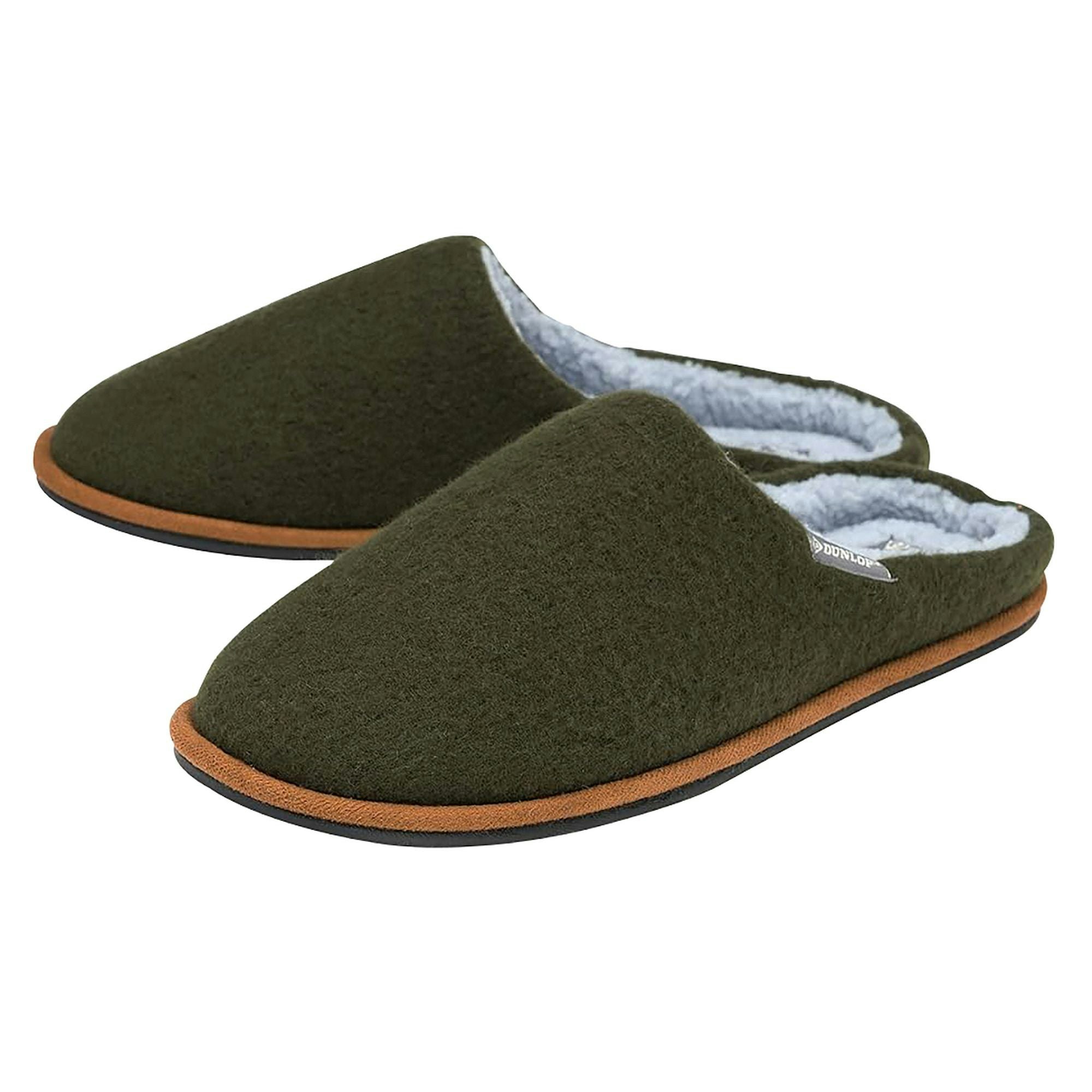 Dunlop Men's Green Plush Lined Mule Slippers With Memory Foam - Khaki Size 12 Uk