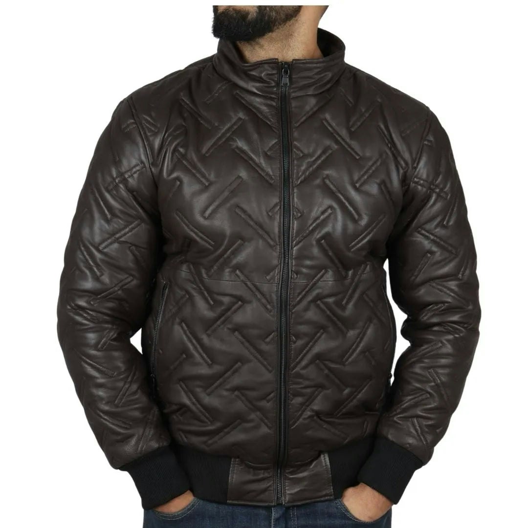 Infinity Leather Men's Brown Leather Company Puffer Quilted Bomber Real Leather Jacket - 5XL