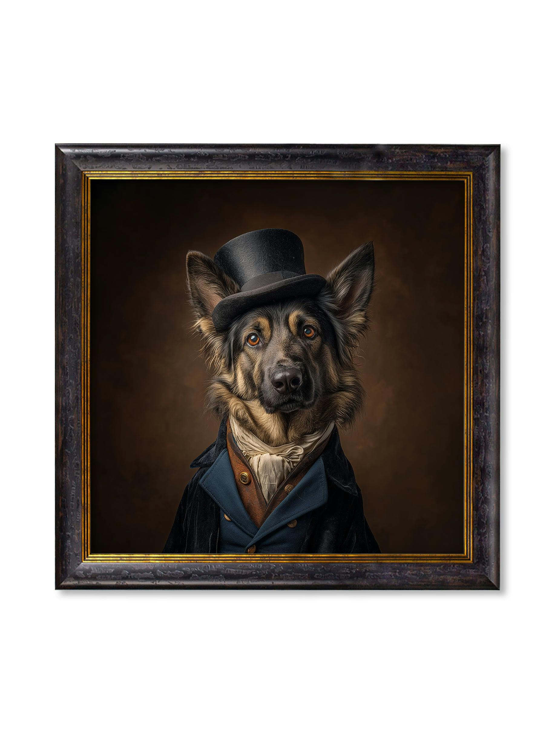 Rackhams Blue/Orange/Black Count Von Shepherd - Gentleman German Shepherd Oxford Square Frame - 70 X 70Cm