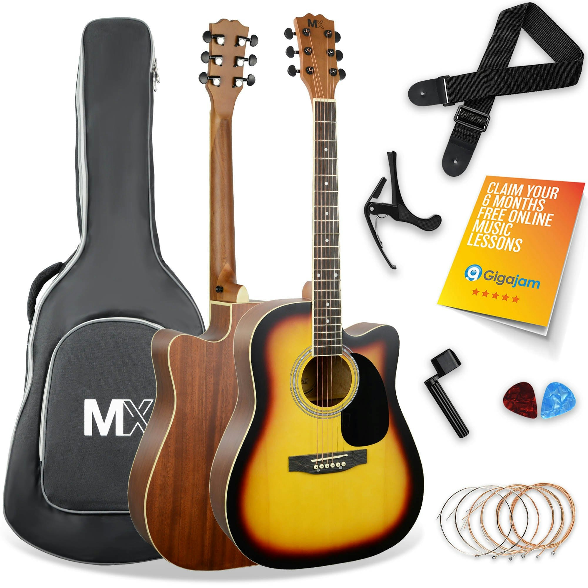 3Rd Avenue Black Mx By Cutaway Acoustic Guitar Pack - Sunburst
