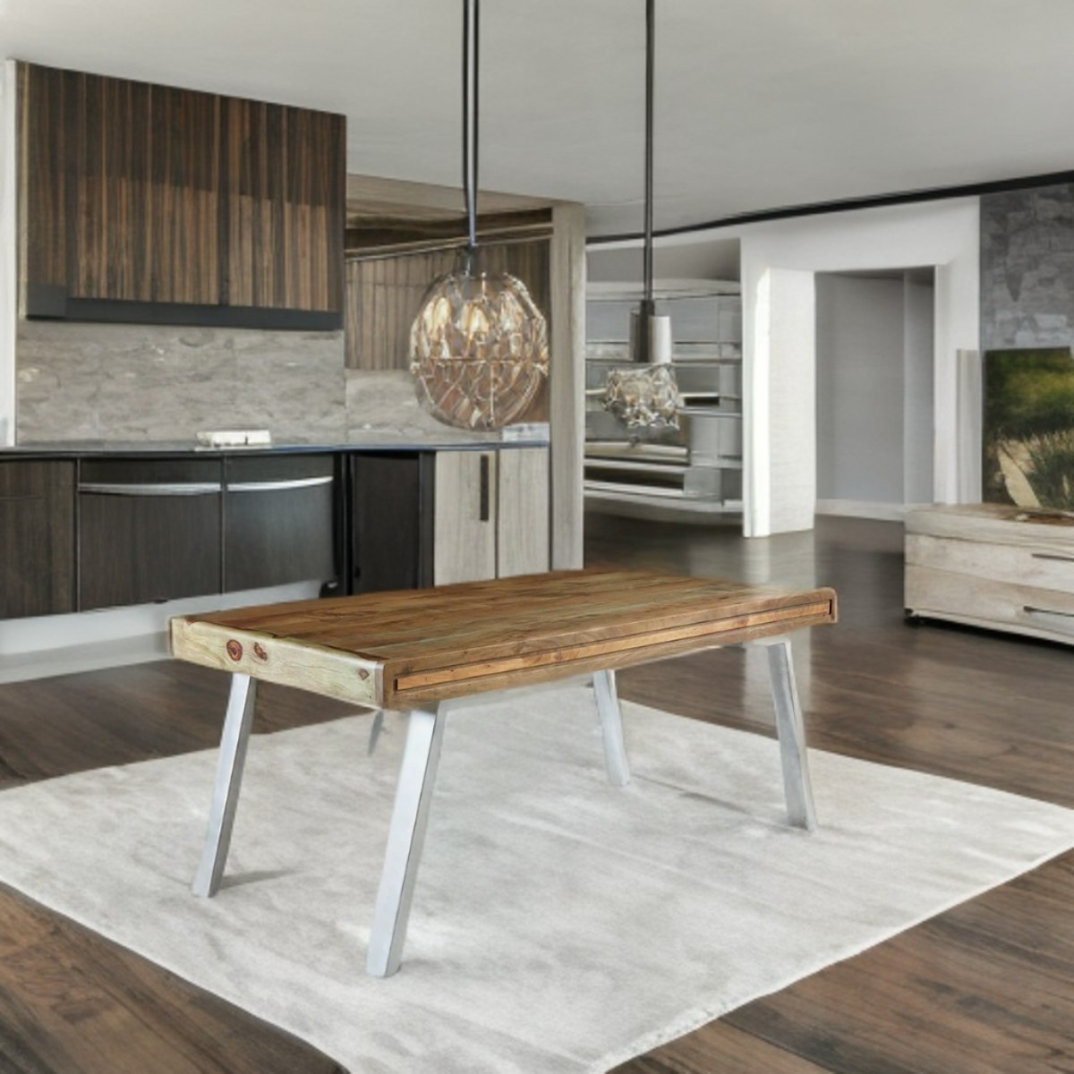 Rackhams Aaron Wood & Metal Medium Dining Table 1.5M - Wood - 150Cm X 90Cm X 76Cm (Lxdxh) - Dining Table