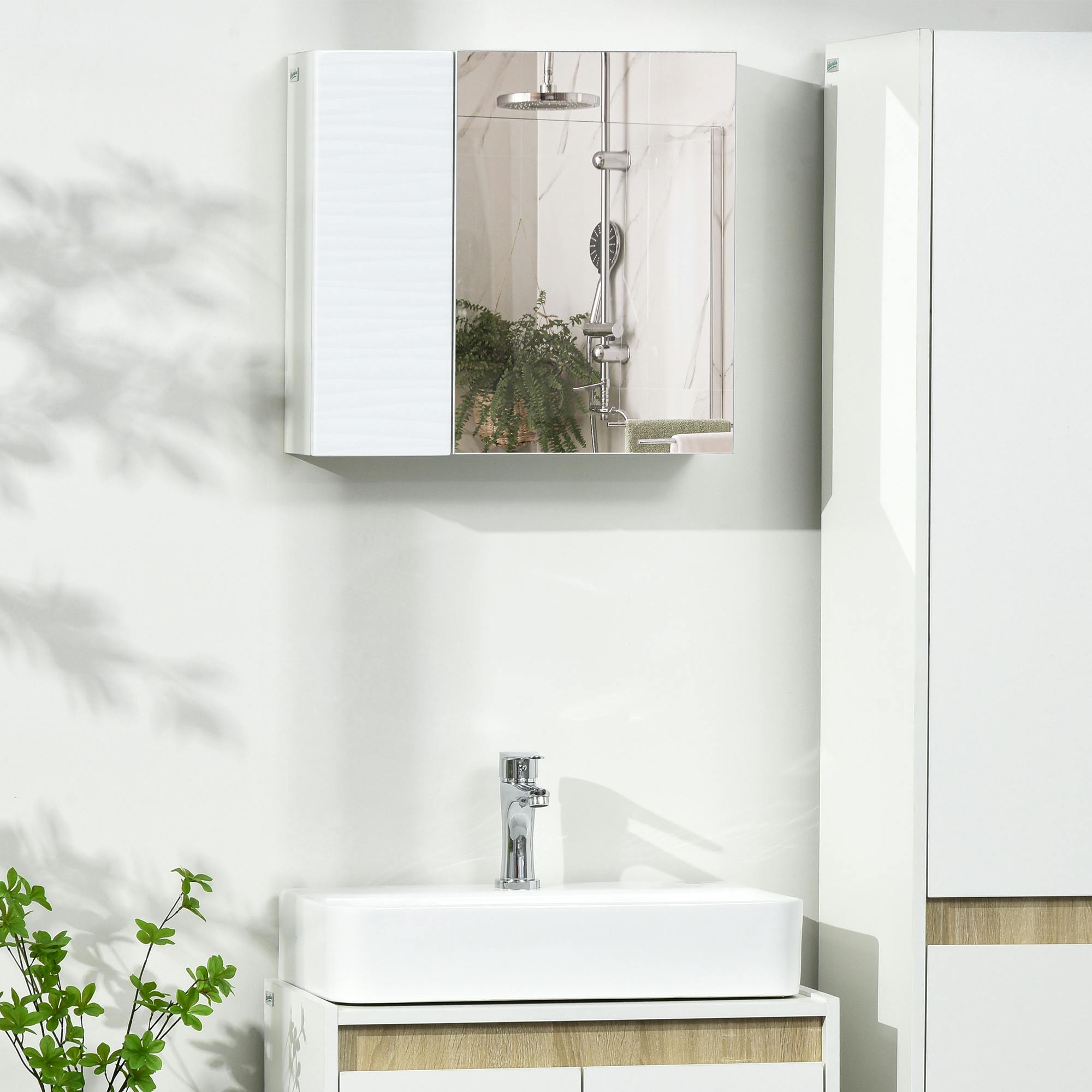 Rackhams Bathroom Mirror Cabinet Wall Mounted Cupboard W/ Adjustable Shelf