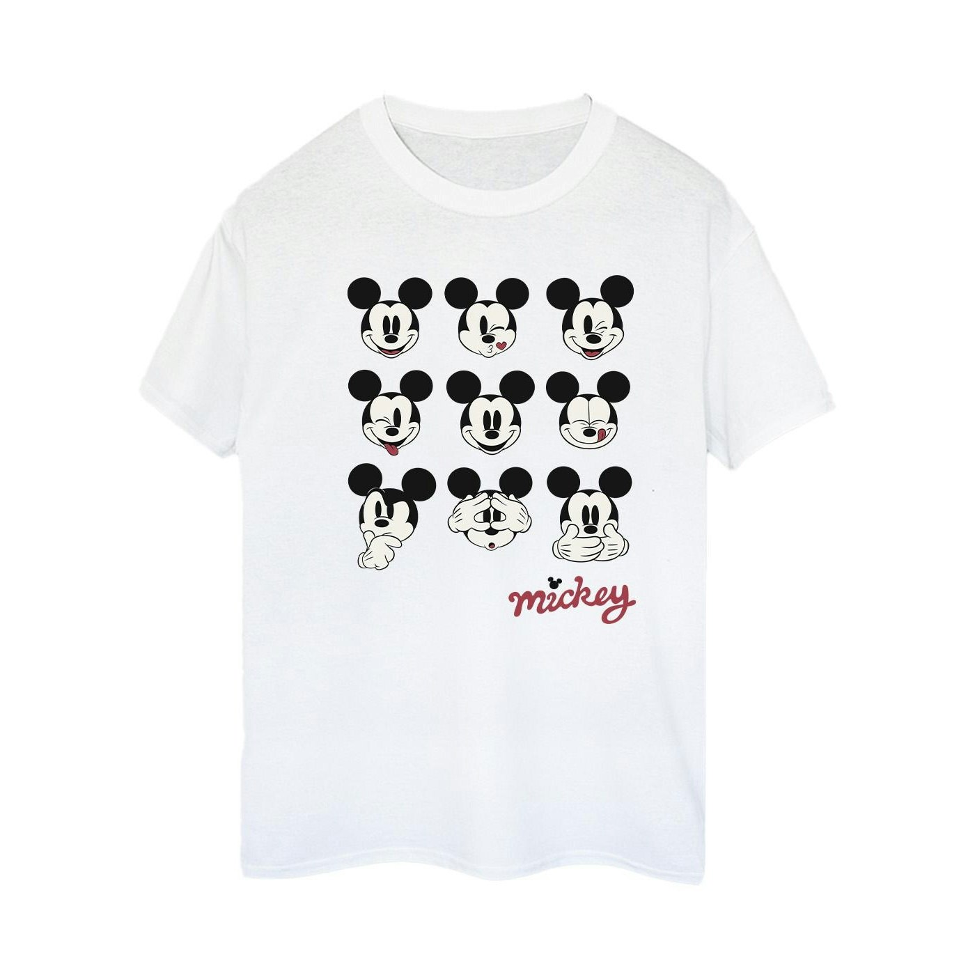 Disney Women's White / Mickey Mouse Many Faces Cotton Boyfriend T-Shirt - Medium