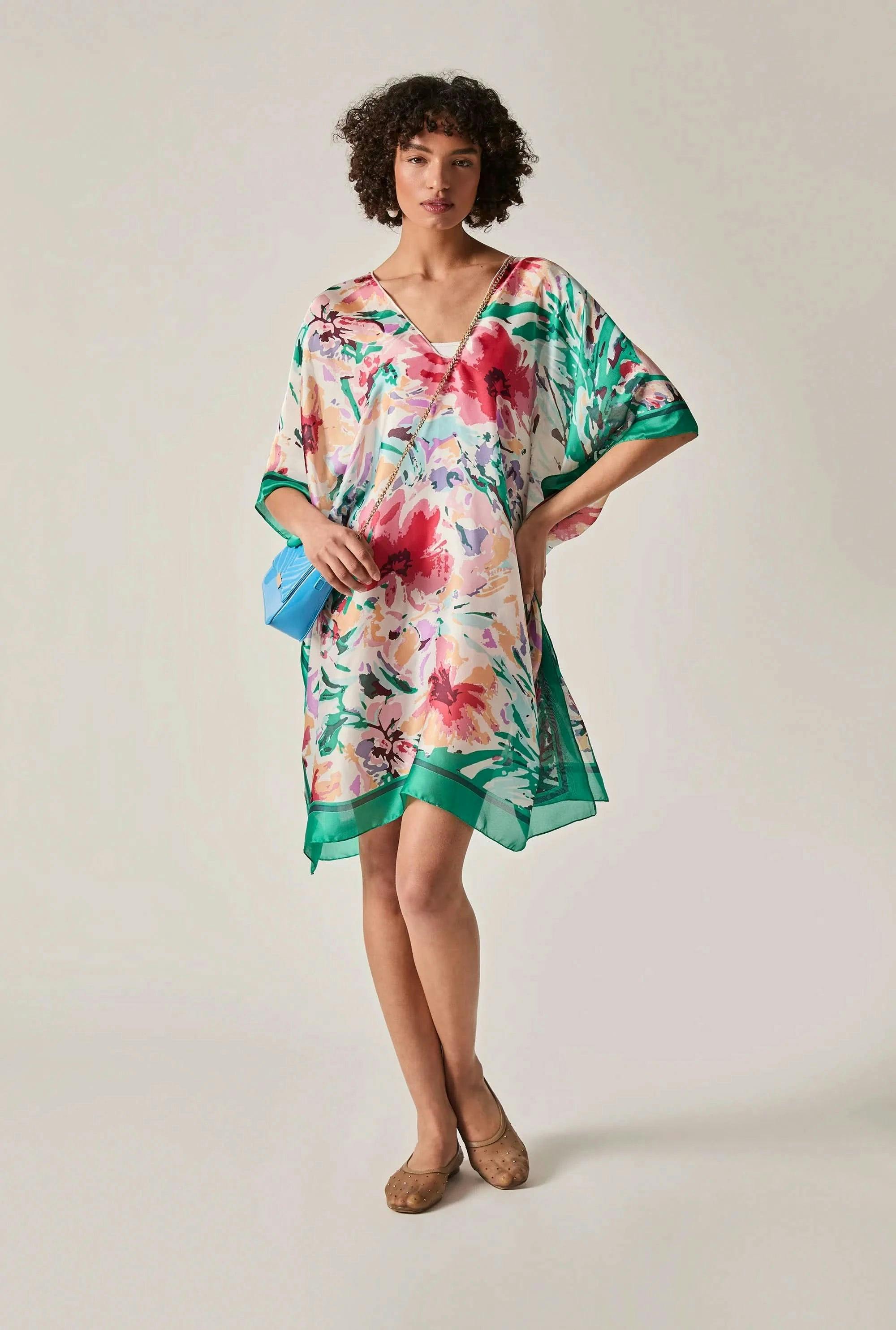 James Lakeland Green Floral Mosaic Kaftan