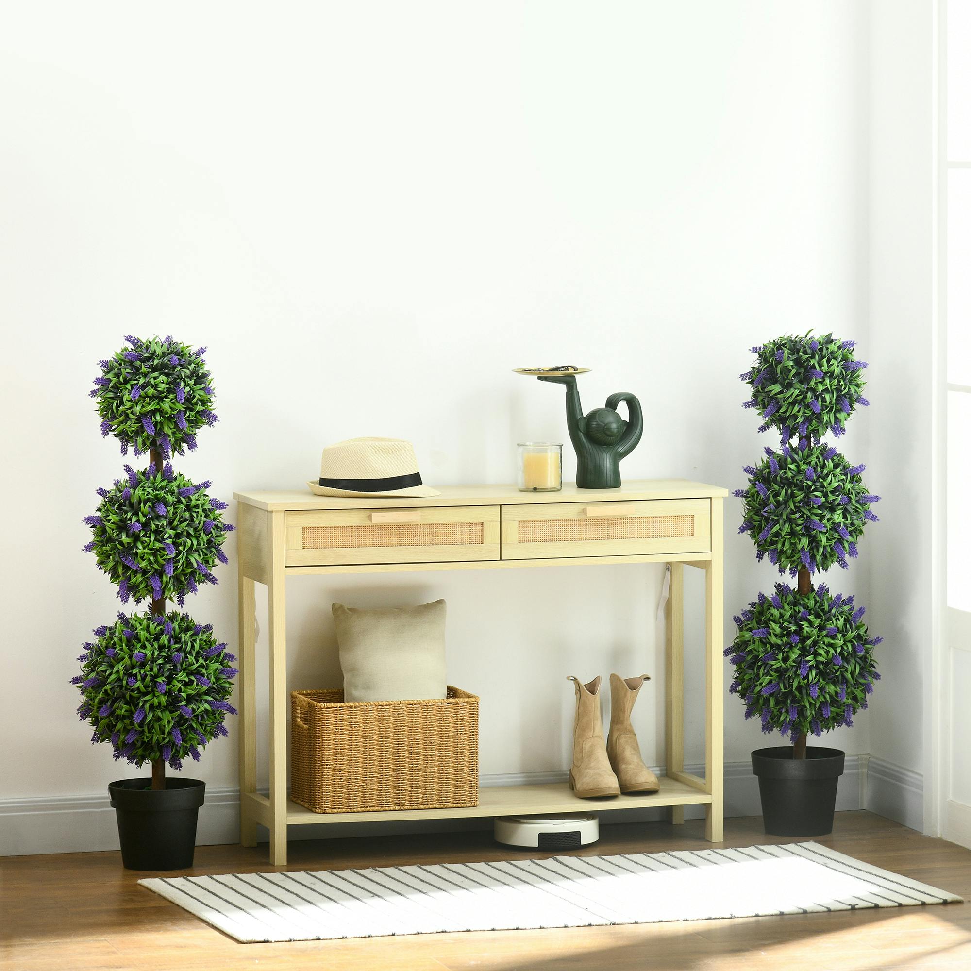 Homcom Lavender Set Of 2 Potted Artificial Plants With Flowers - 28Cm X 28Cm X 110Cm