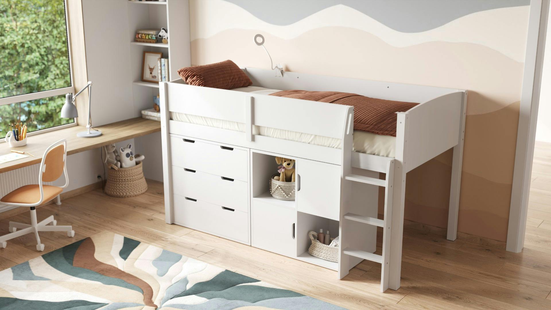 Flair White Loop Mid Sleeper Bed Full Storage Set With 2 Doors - Single