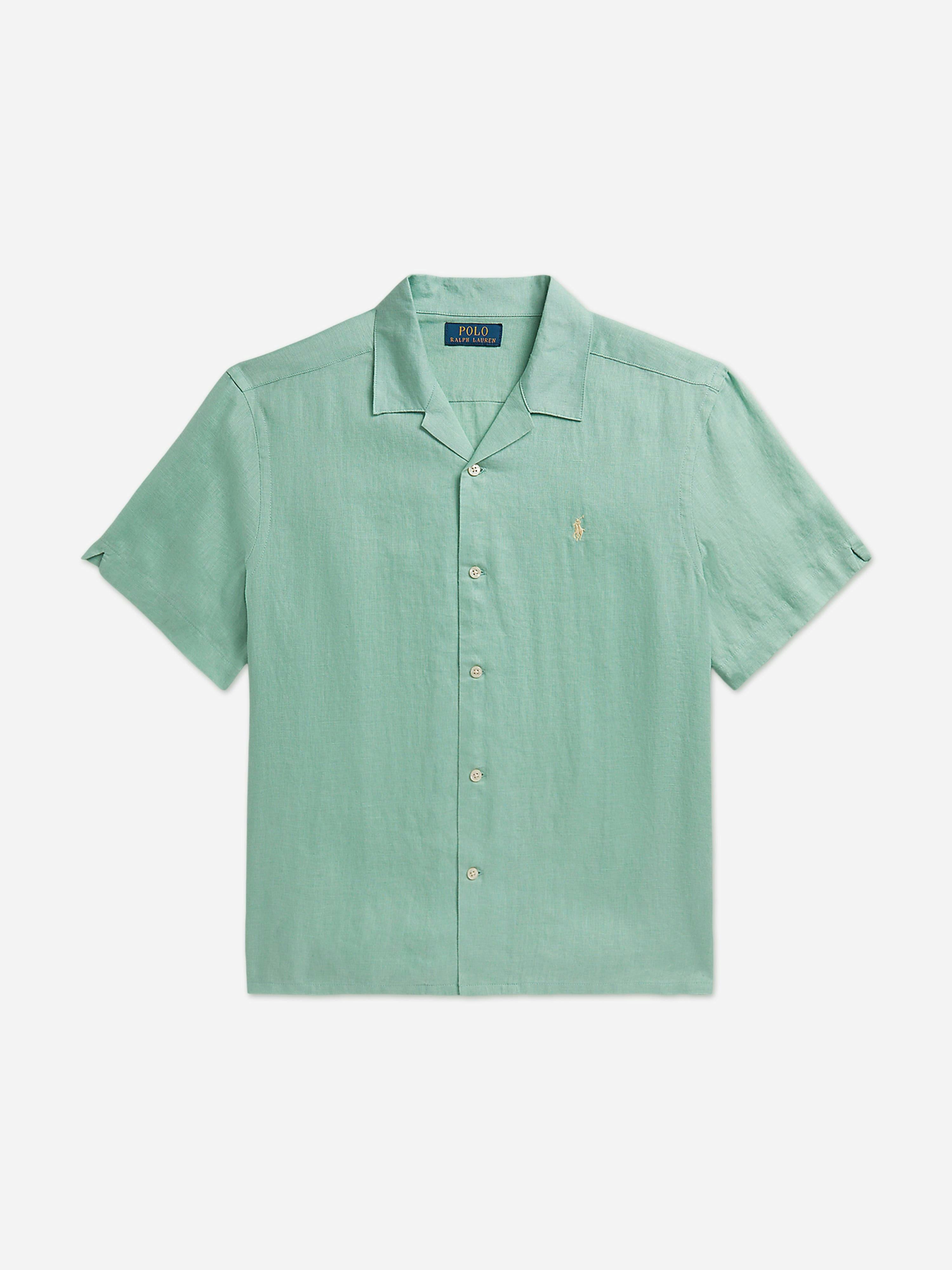 Ralph Lauren Kids Boys Green Ralph Lauren Linen Logo Shirt In - 8 Yrs