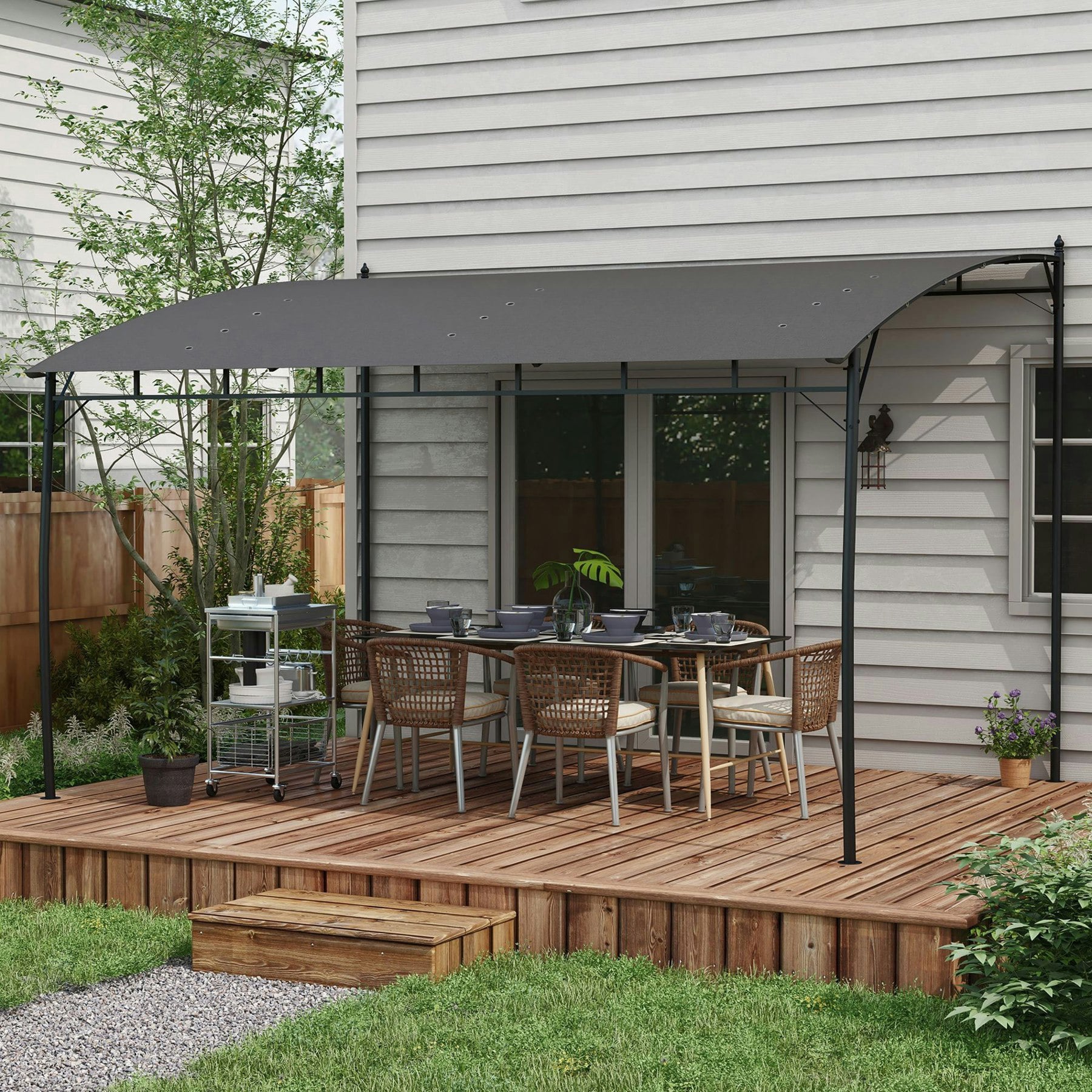 Rackhams Grey/Dark 3 X 4M Metal Pergola, Outdoor Gazebo Uv-Resistant, - Metal, Polyester Fabric - 400L X 296W X 200/262Hcm
