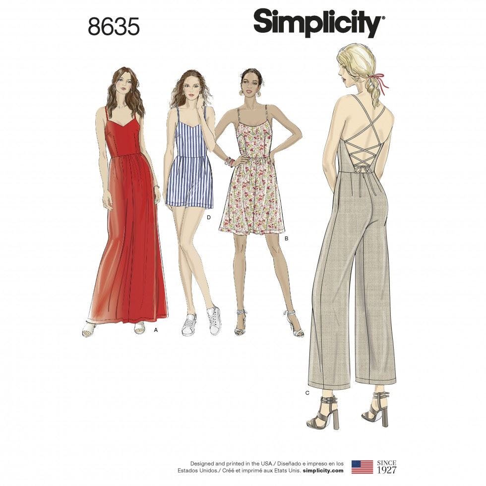 Simplicity Women's Sewing Pattern 8635, Jumpsuits, Dresses For H5 (6-8-10-12-14) - Intermediate - H5 (6-8-10-12-14)