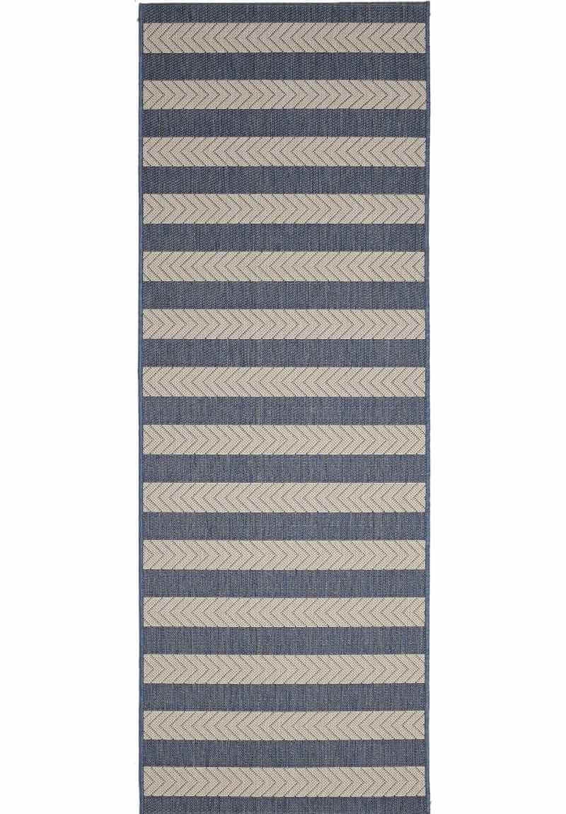 Rackhams Blue County Stripe Rug – Indoor & Outdoor - 67X300 Cm