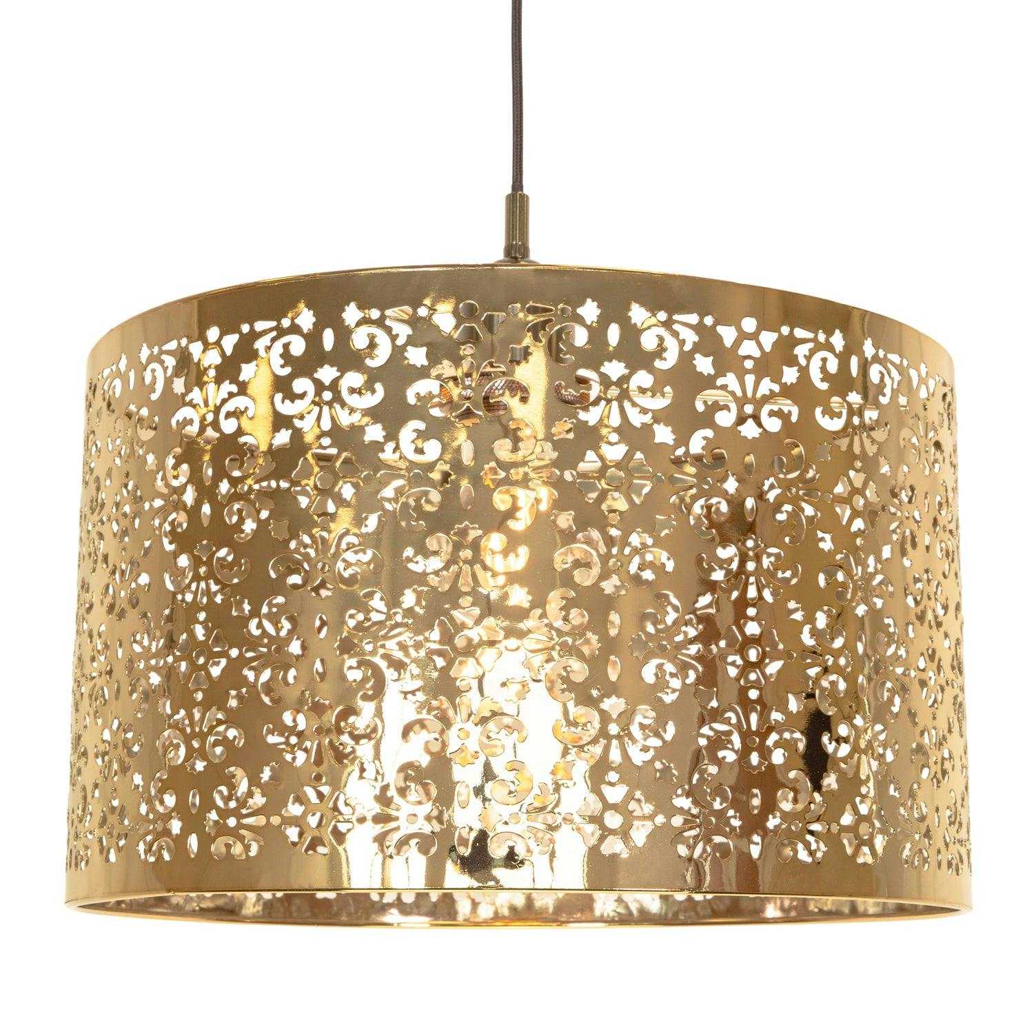 Rackhams Gold Moroccan Designed Large Metal Pendant Shade With Floral Decor