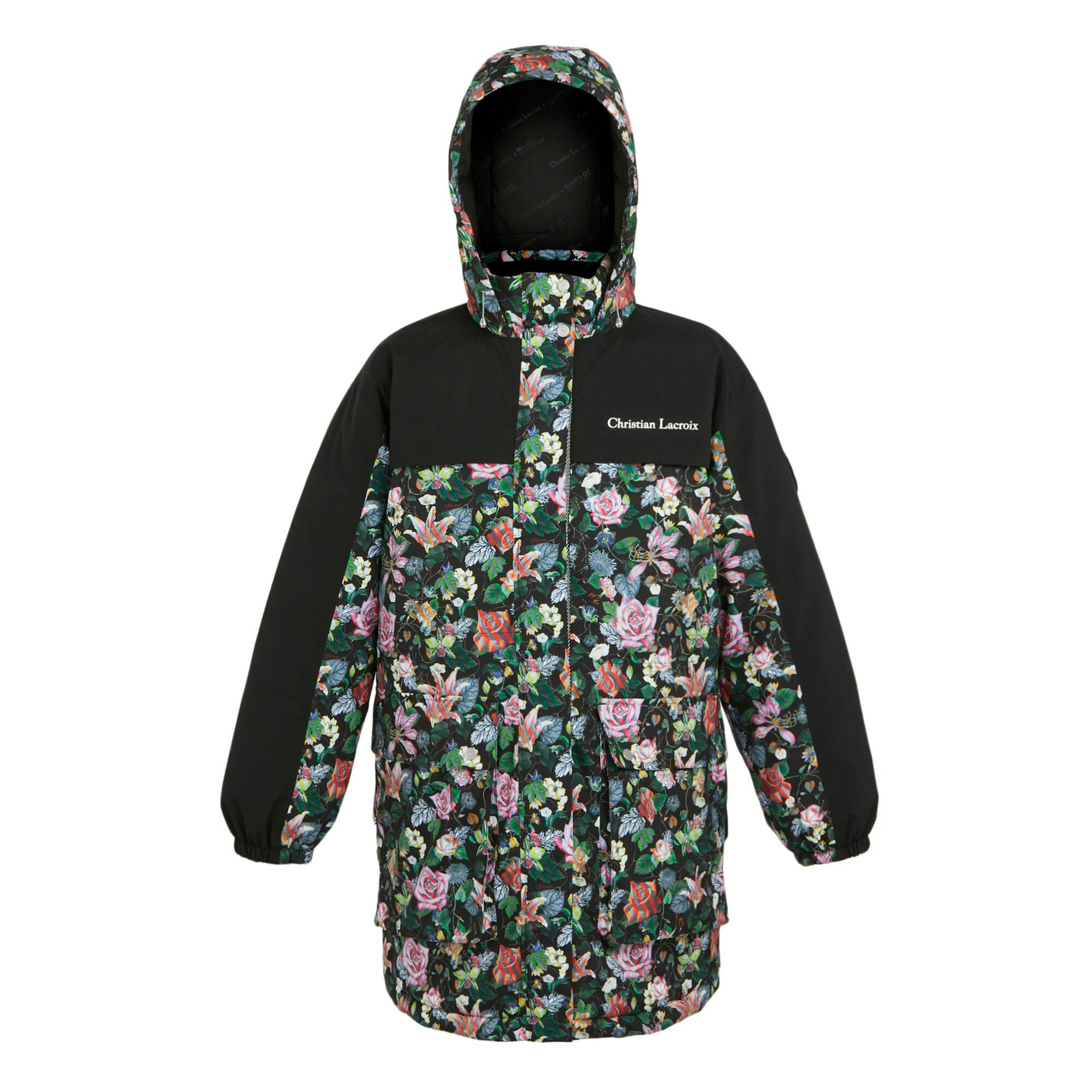 Regatta Women's Black Christian Lacroix Cailar Floral Longline Waterproof Jacket - 16 Uk