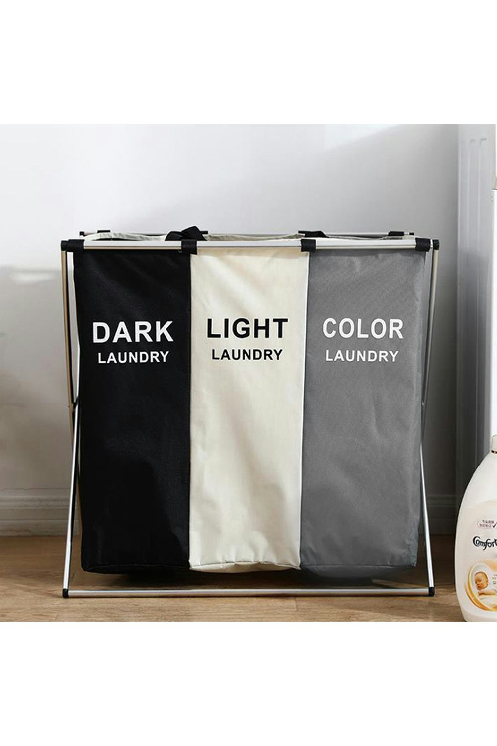 Living And Home 3 Compartments Dirty Clothes Basket Waterproof Dirty Clothes Basket Foldable Storage Bucket Portable Laundry Basket - Multi