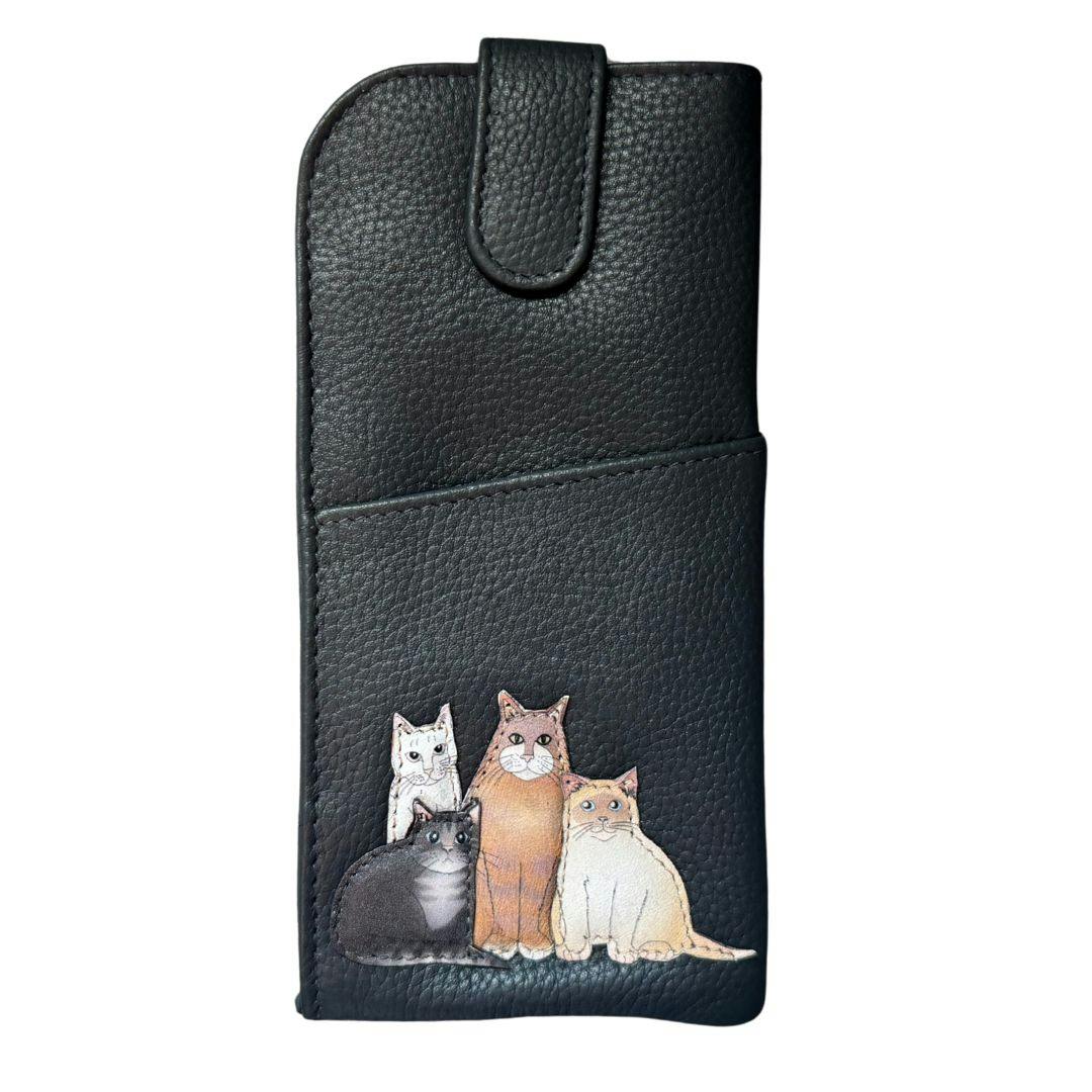 Mala Leather Dark/Grey Meowfia Cats Wide Fit Leather Glasses Case