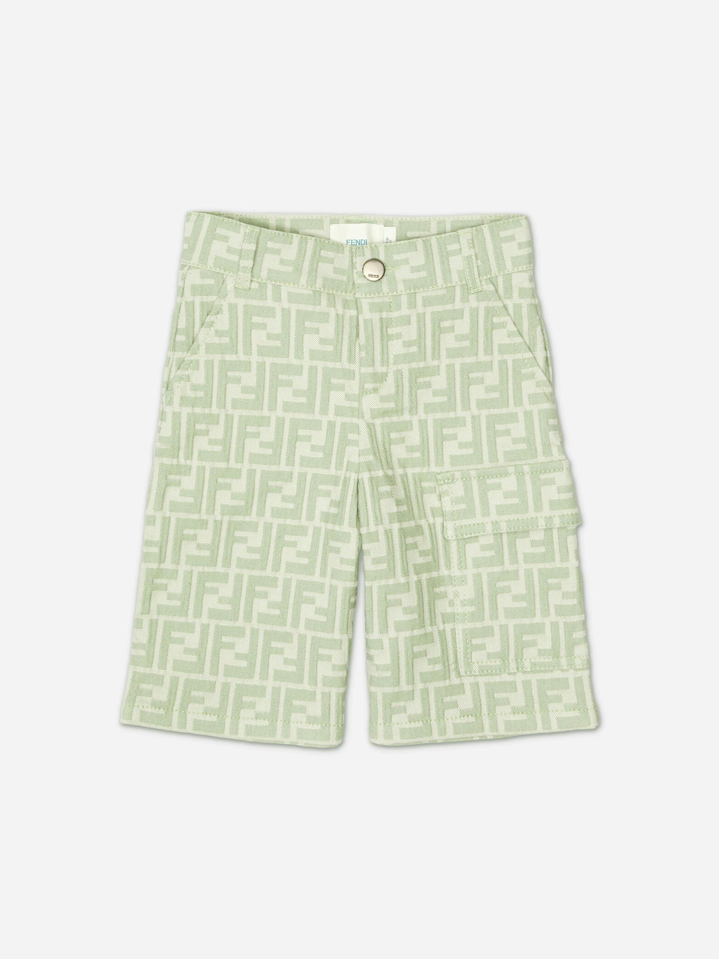 Fendi Kids Boys Green Fendi Cotton Shorts In - 4 Yrs