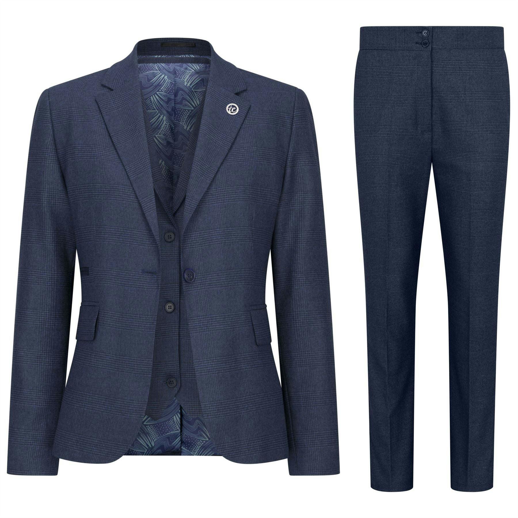 Truclothing Women's Navy Three-Piece Tailored Fit Suit In Prince Of Wales Check - Navy - Uk Xs/8 | Eu 34 | Us 4